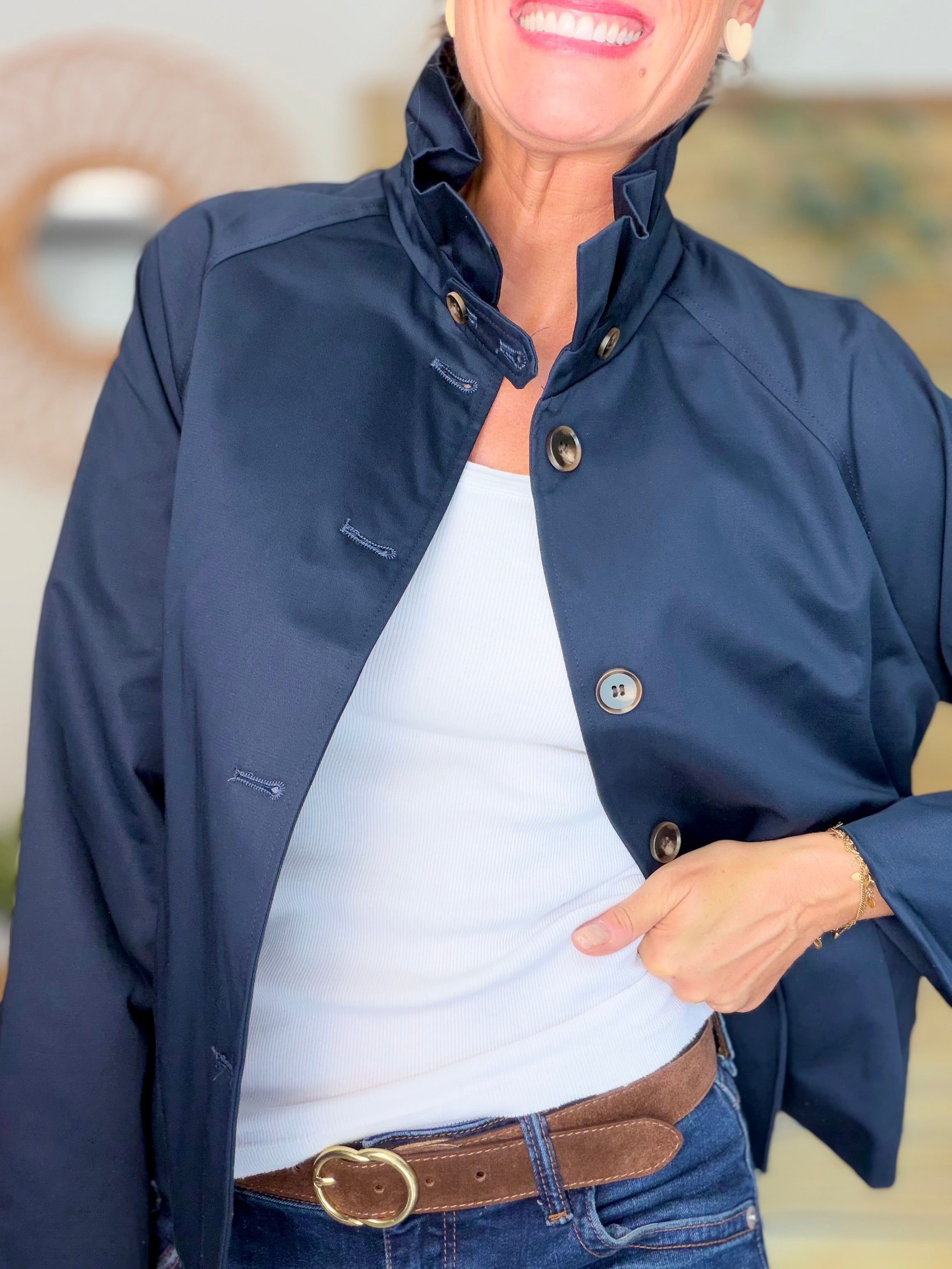 Veste Trench col victorien, doublure carreaux - VICTORIA Bleu marine