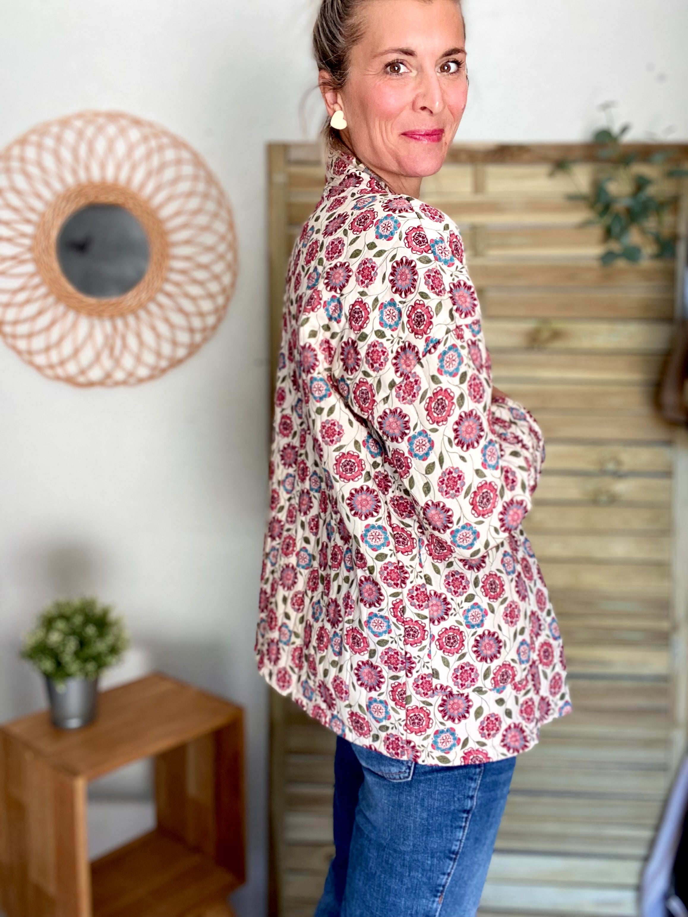 Veste matelassée SUZANNE - imprimé floral rose - taille unique