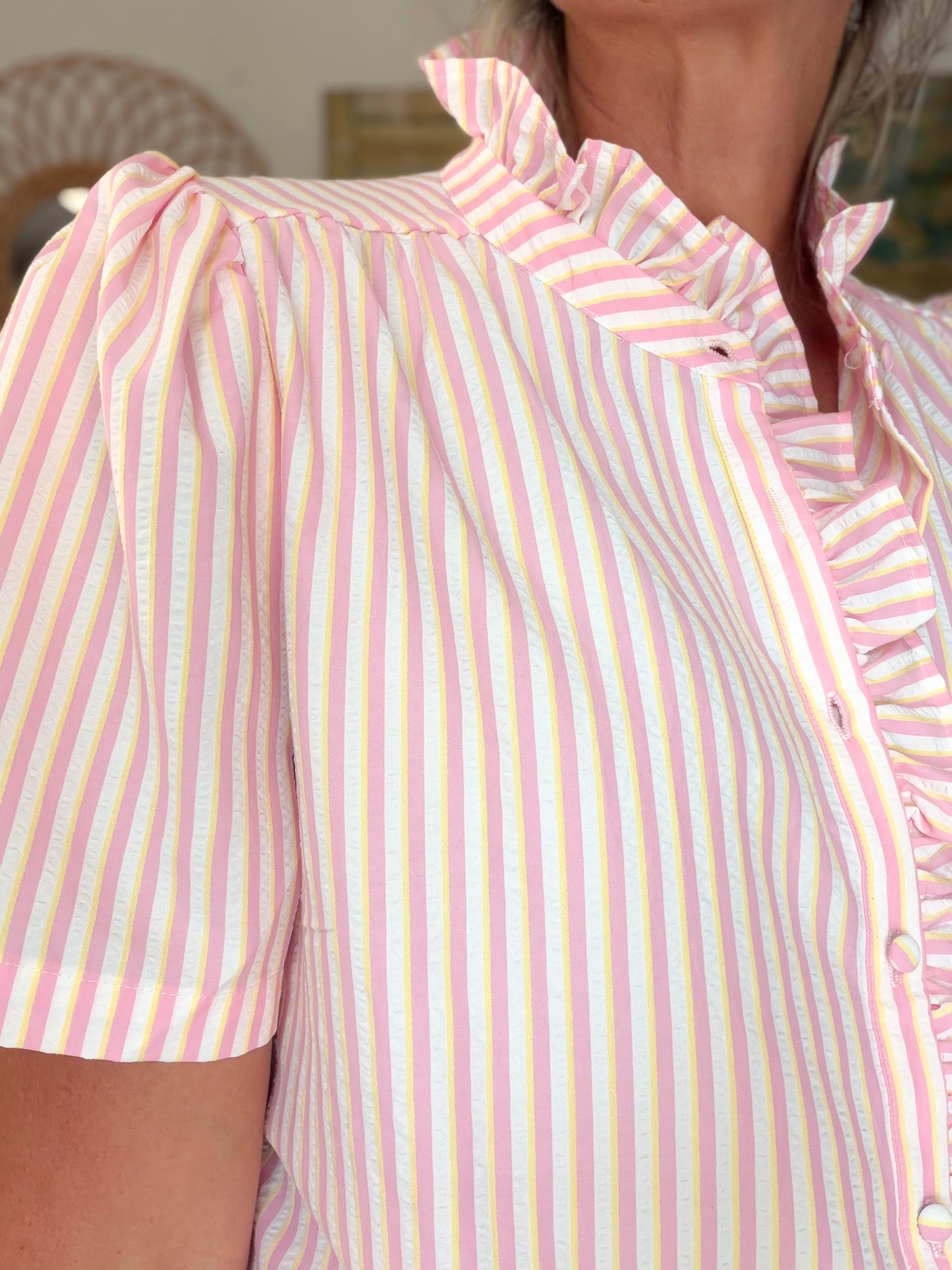 Blouse rayures roses manches courtes LIV