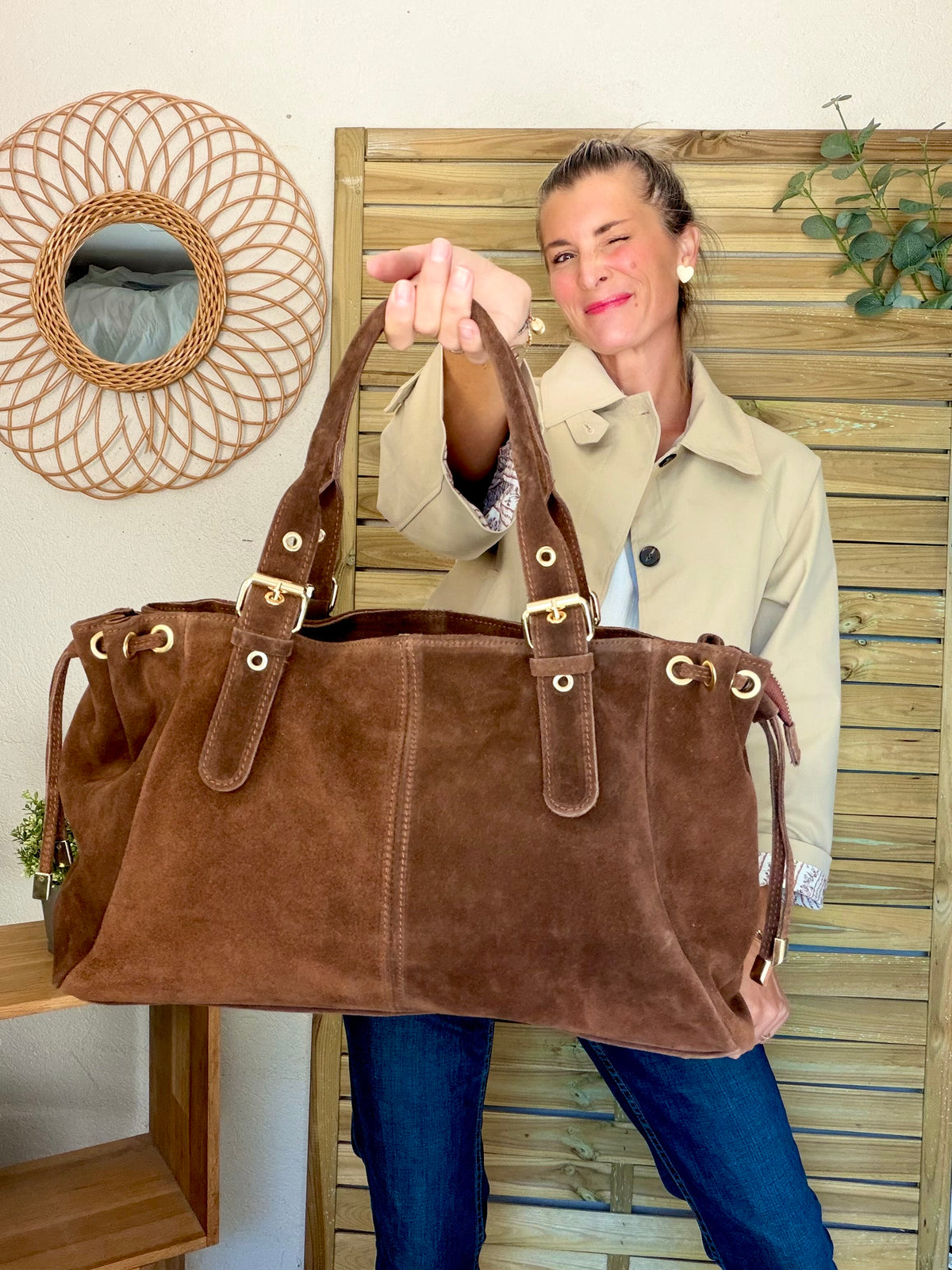 Sac cabas XL en cuir daim • JASPER Café