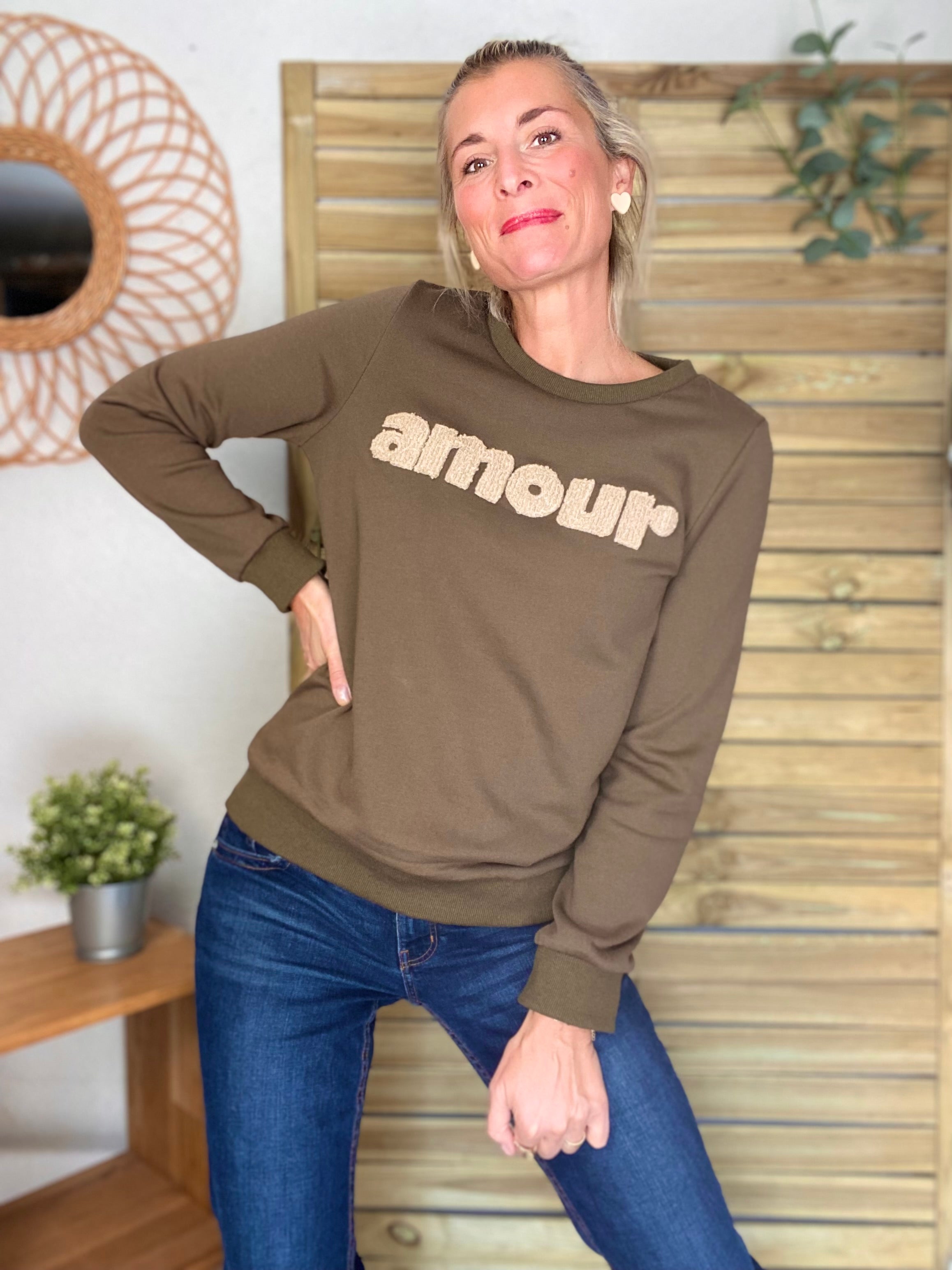 Sweat amour DORIA - Kaki / Beige