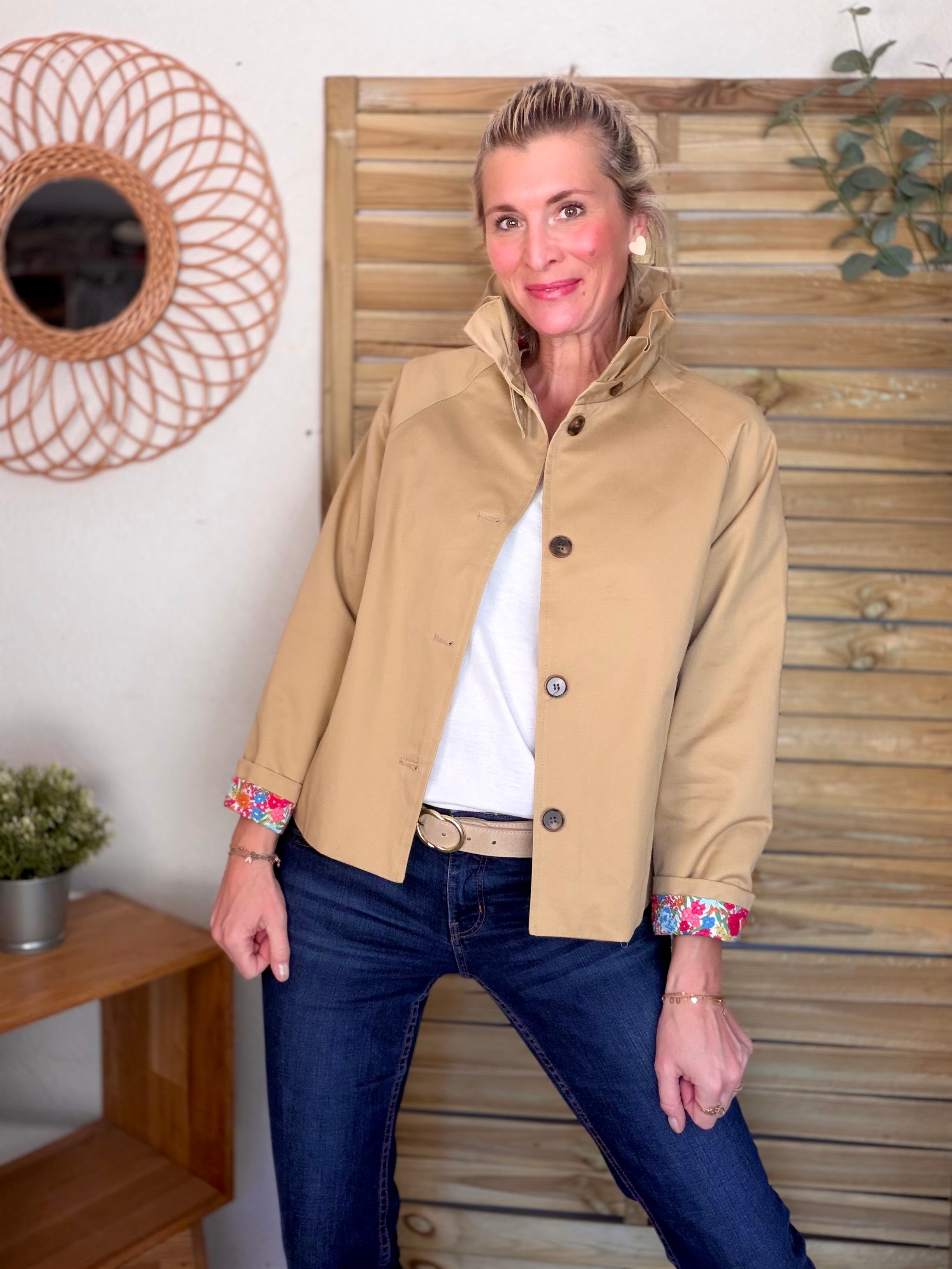 Veste Trench col victorien avec Liberty - VICKY Camel clair