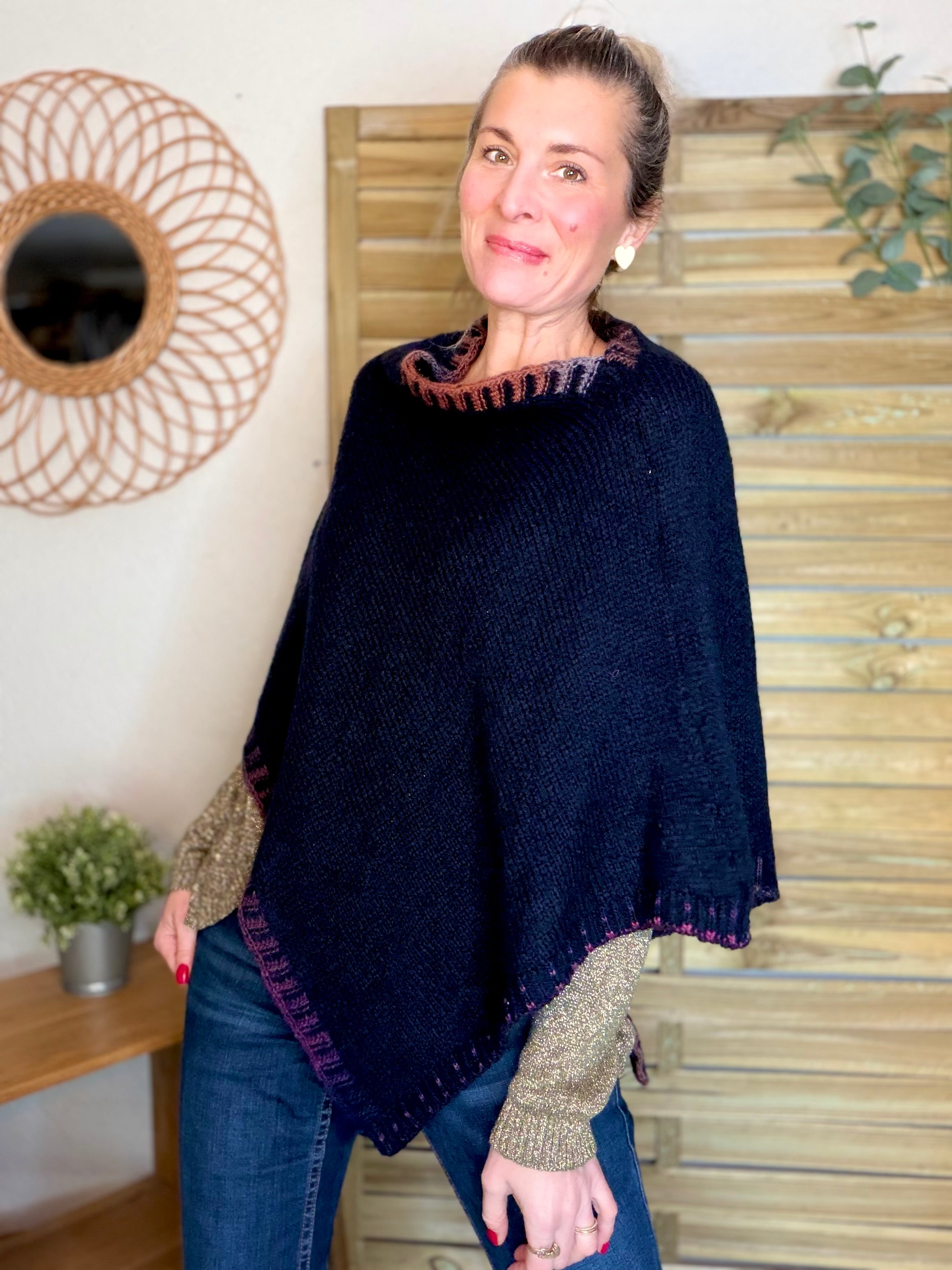 Poncho asymétrique GISÈLE - Bleu marine