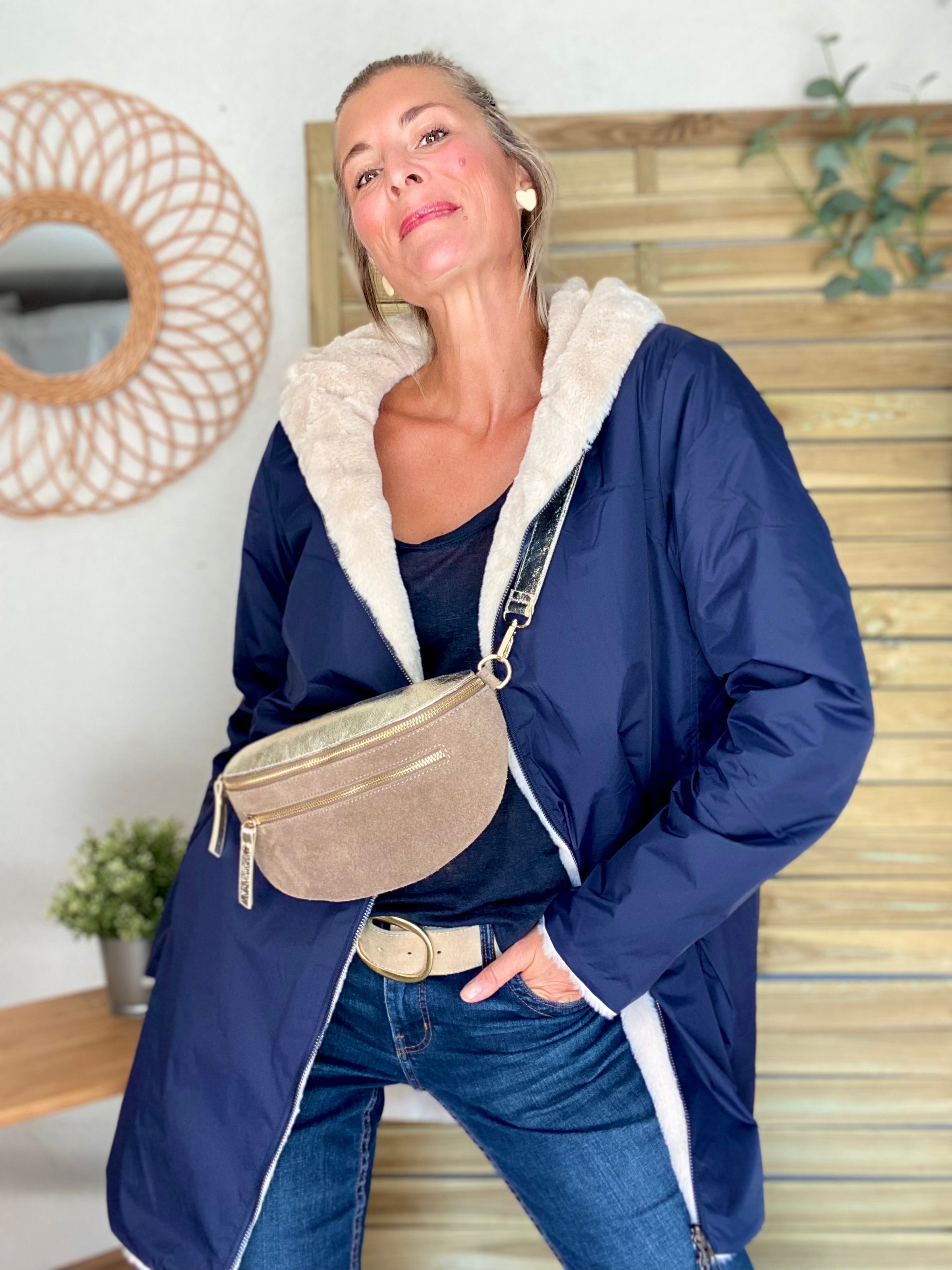 Parka Imperméable réversible fourrée Bleu marine / Beige ALIX - LAURA JO