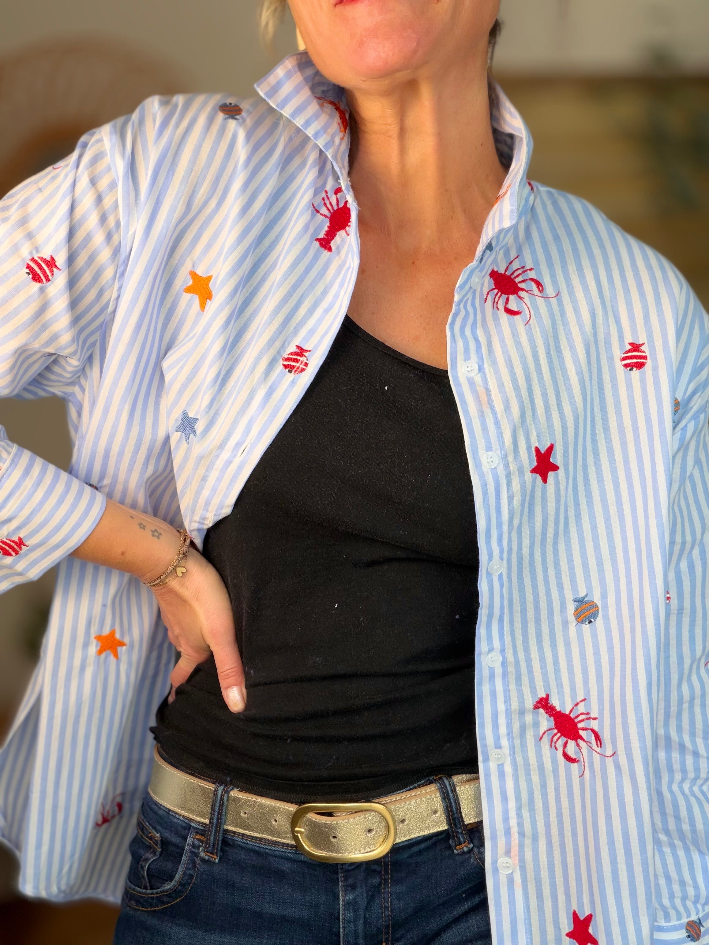 ⚡️ARRIVAGE - Chemise bleue à rayures coquillages et crustacés - ELORY