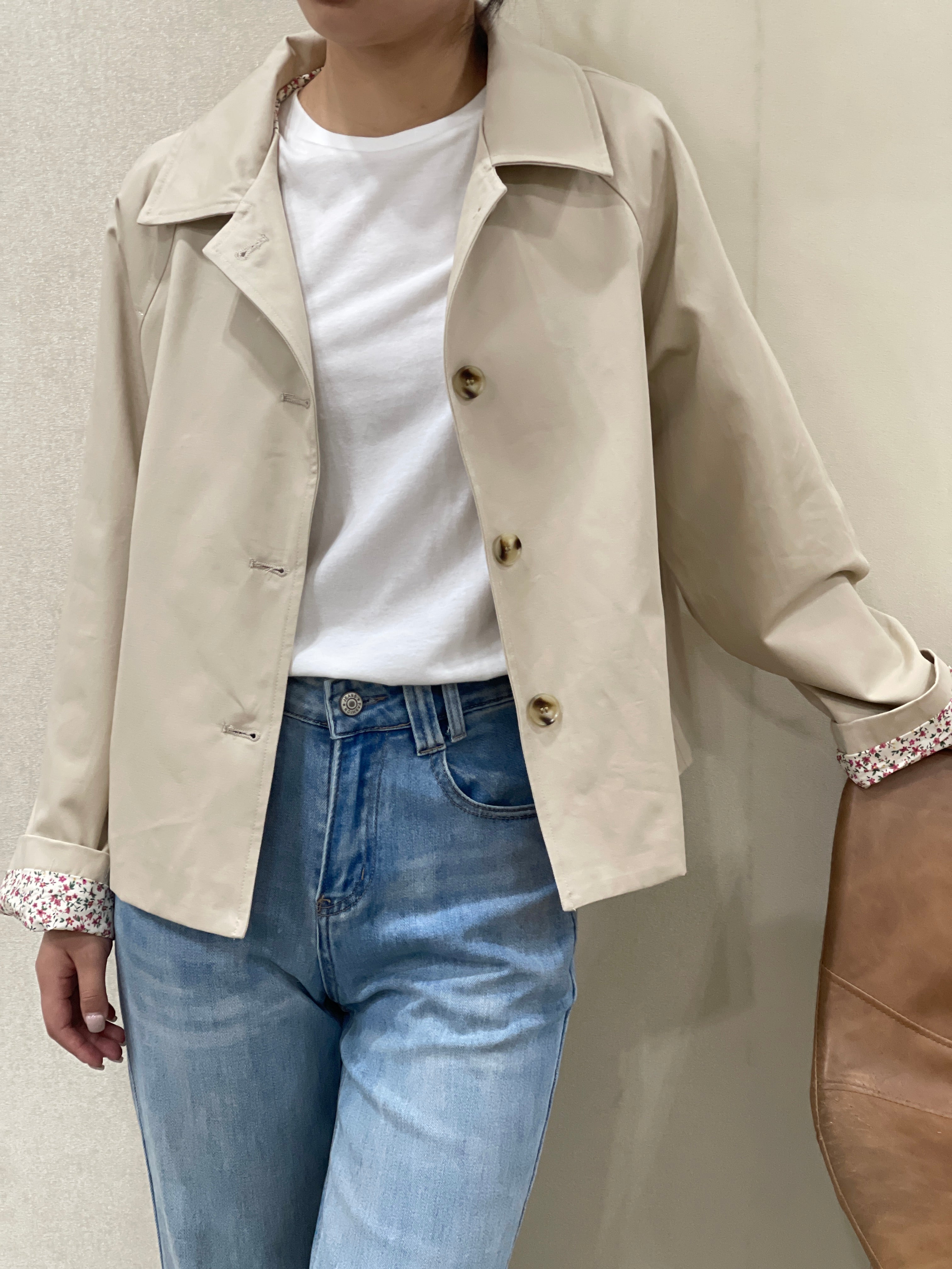 Veste Trench en coton avec Liberty - JOHAN Beige