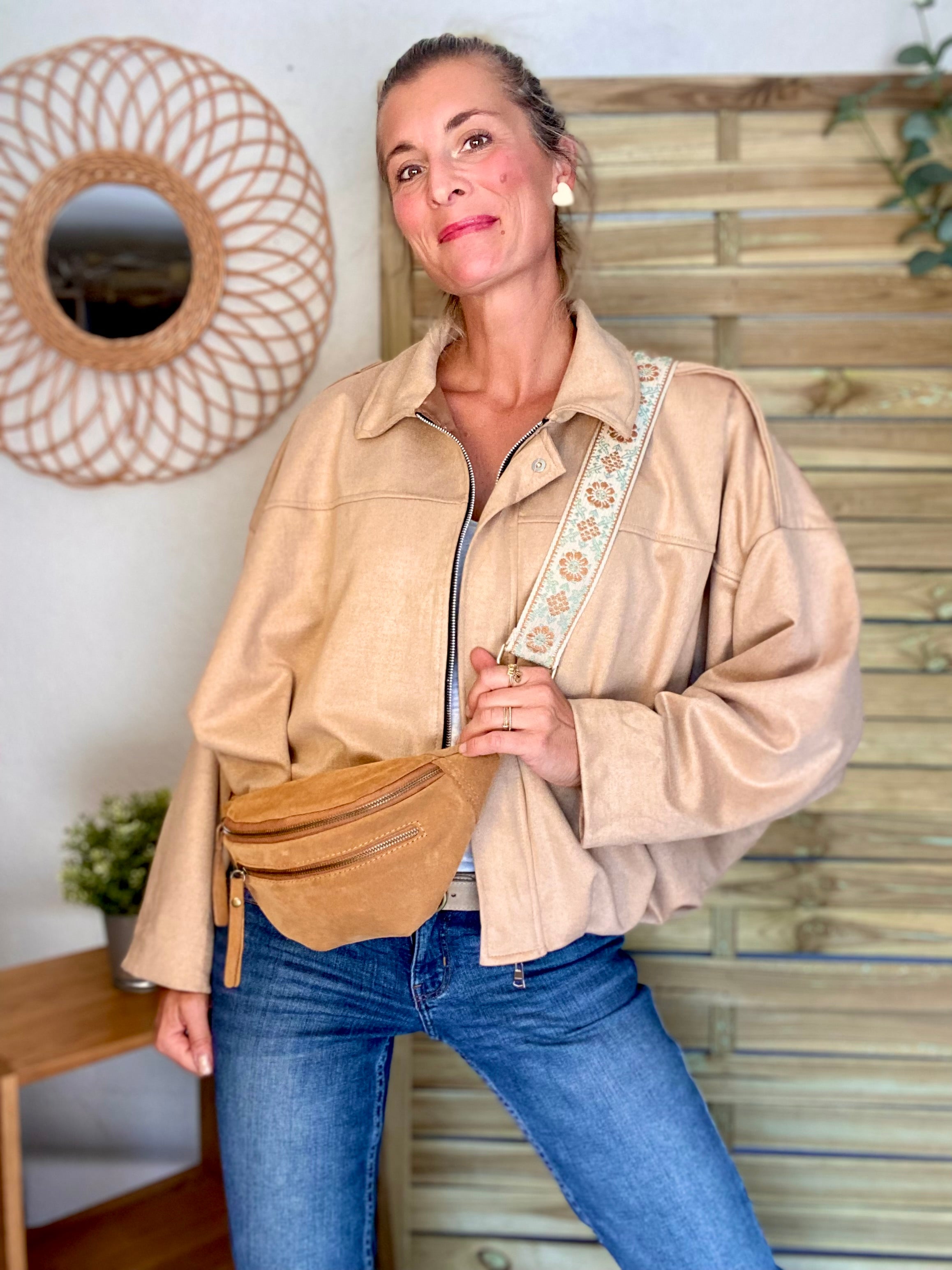 Veste oversize en suédine ISAAC - Camel clair