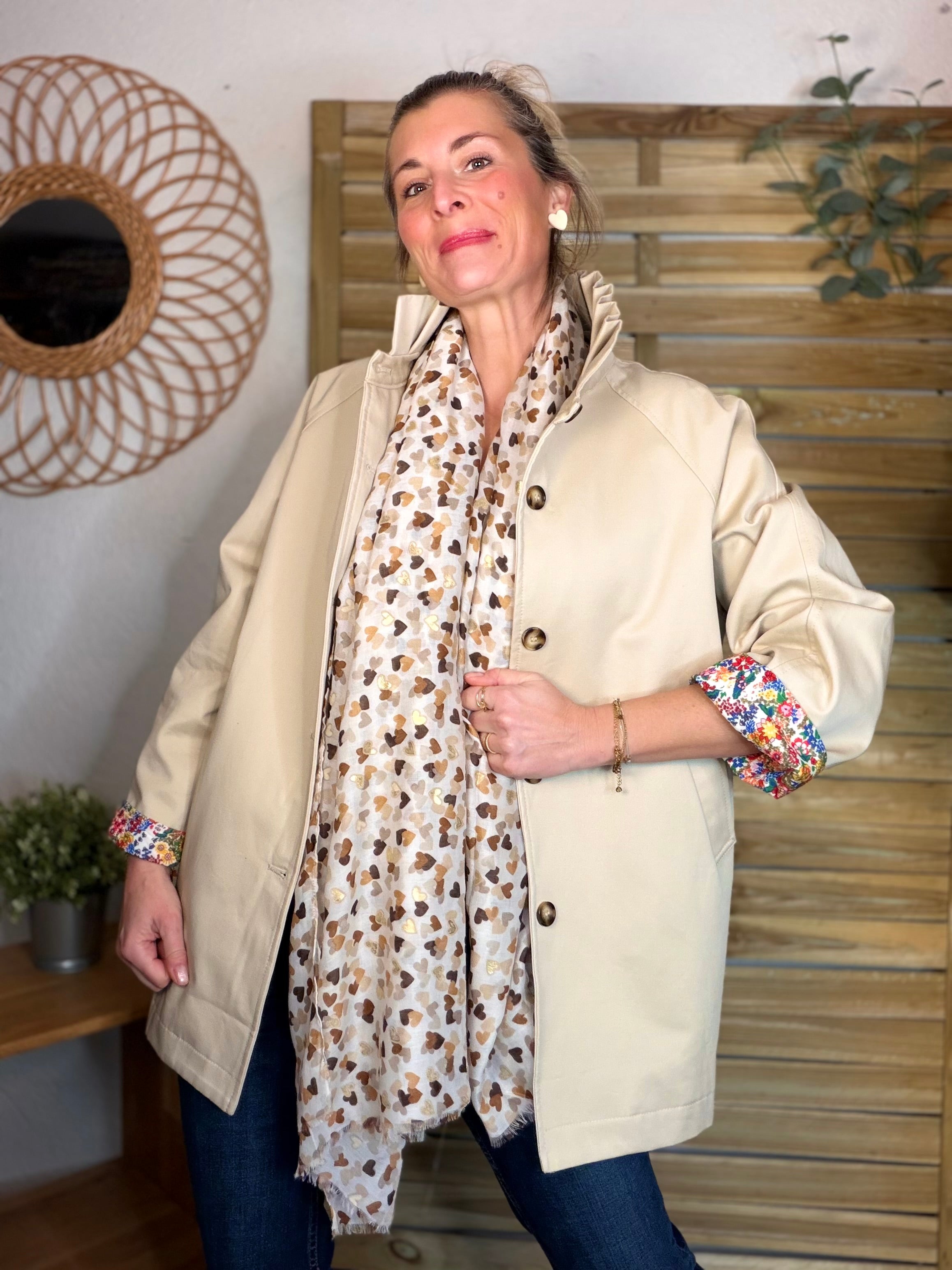 Foulard Cœurs SIGRID - Taupe 💛🧡🤎