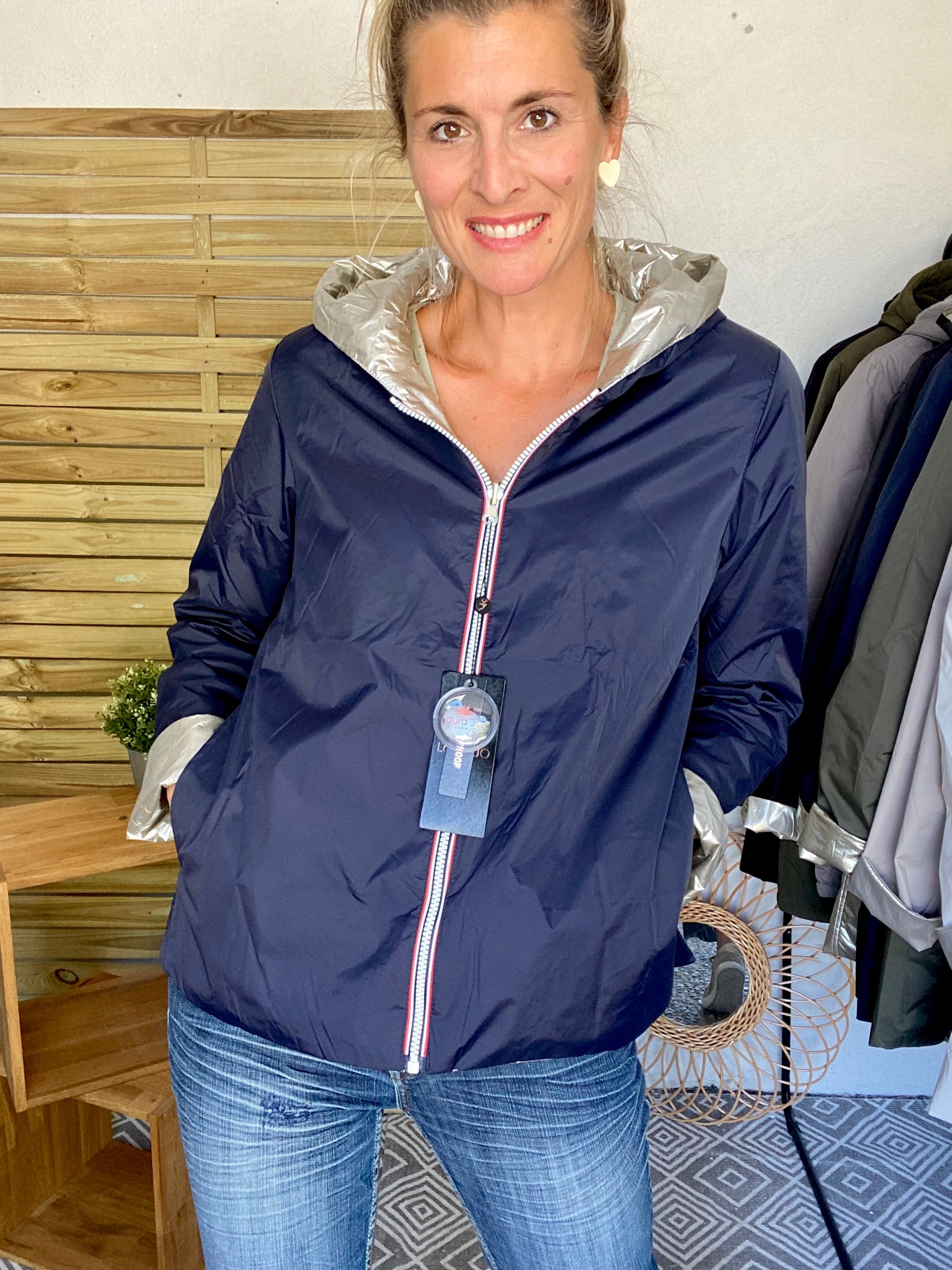 *** PROMO - Taille XL - Imperméable réversible rembourré LOUISON COURT - Marine/Doré - Laura Jo