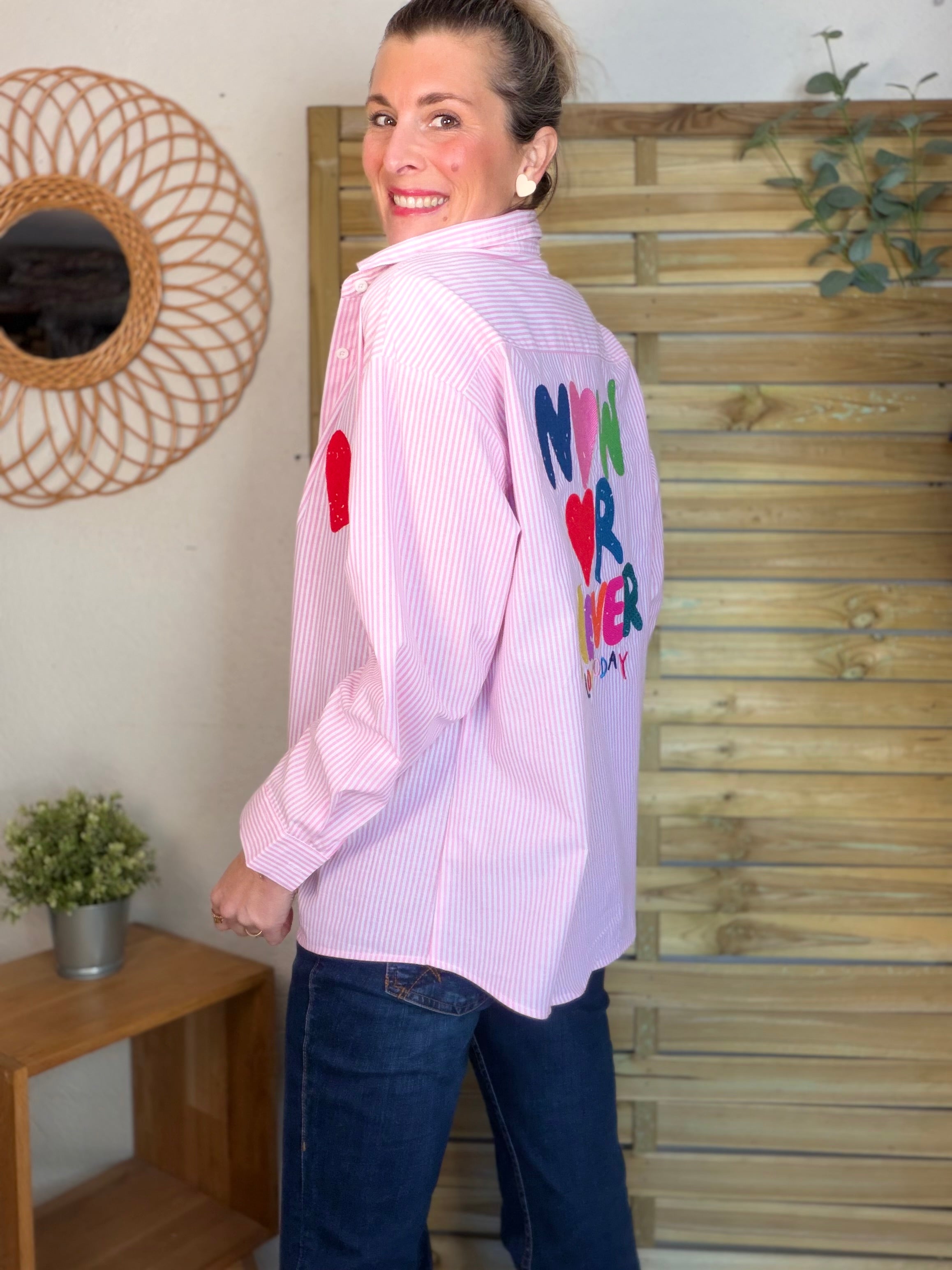 Chemise rayée brodée TINA Rose