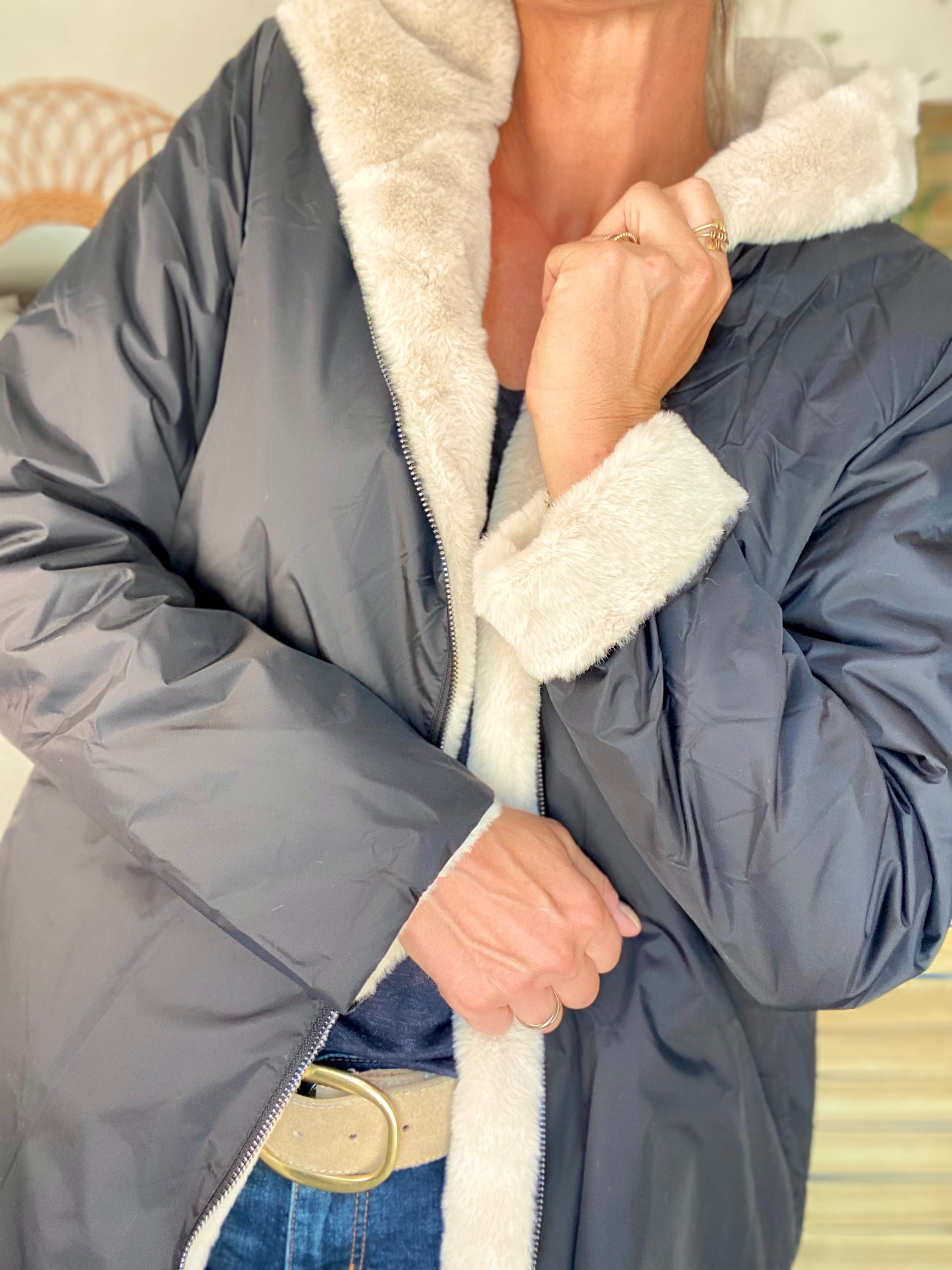 Parka Imperméable réversible fourrée Noir / Beige ALIX - LAURA JO