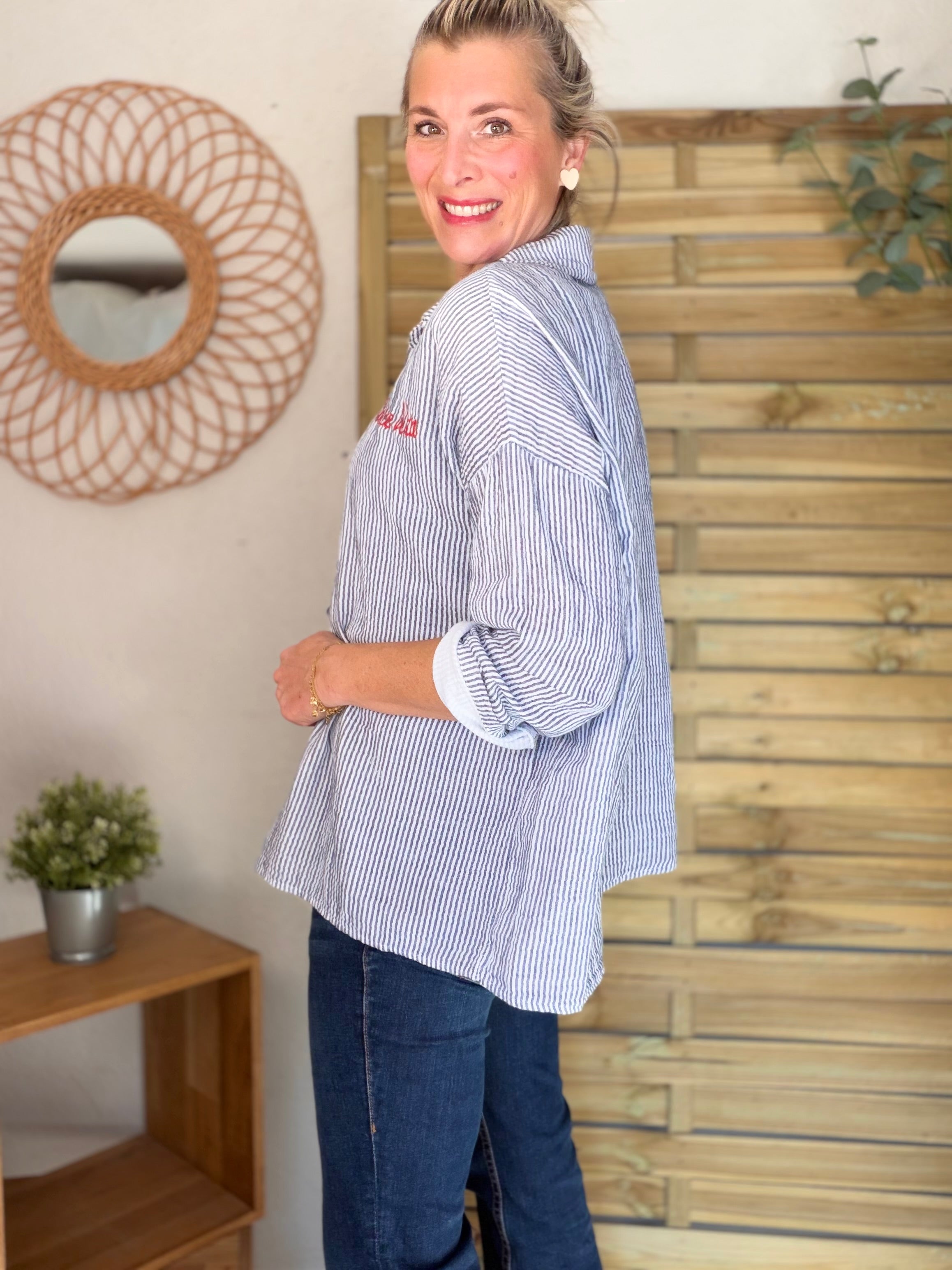 Chemise en gaze de coton brodé Dolce Vita LEÏLA Bleu