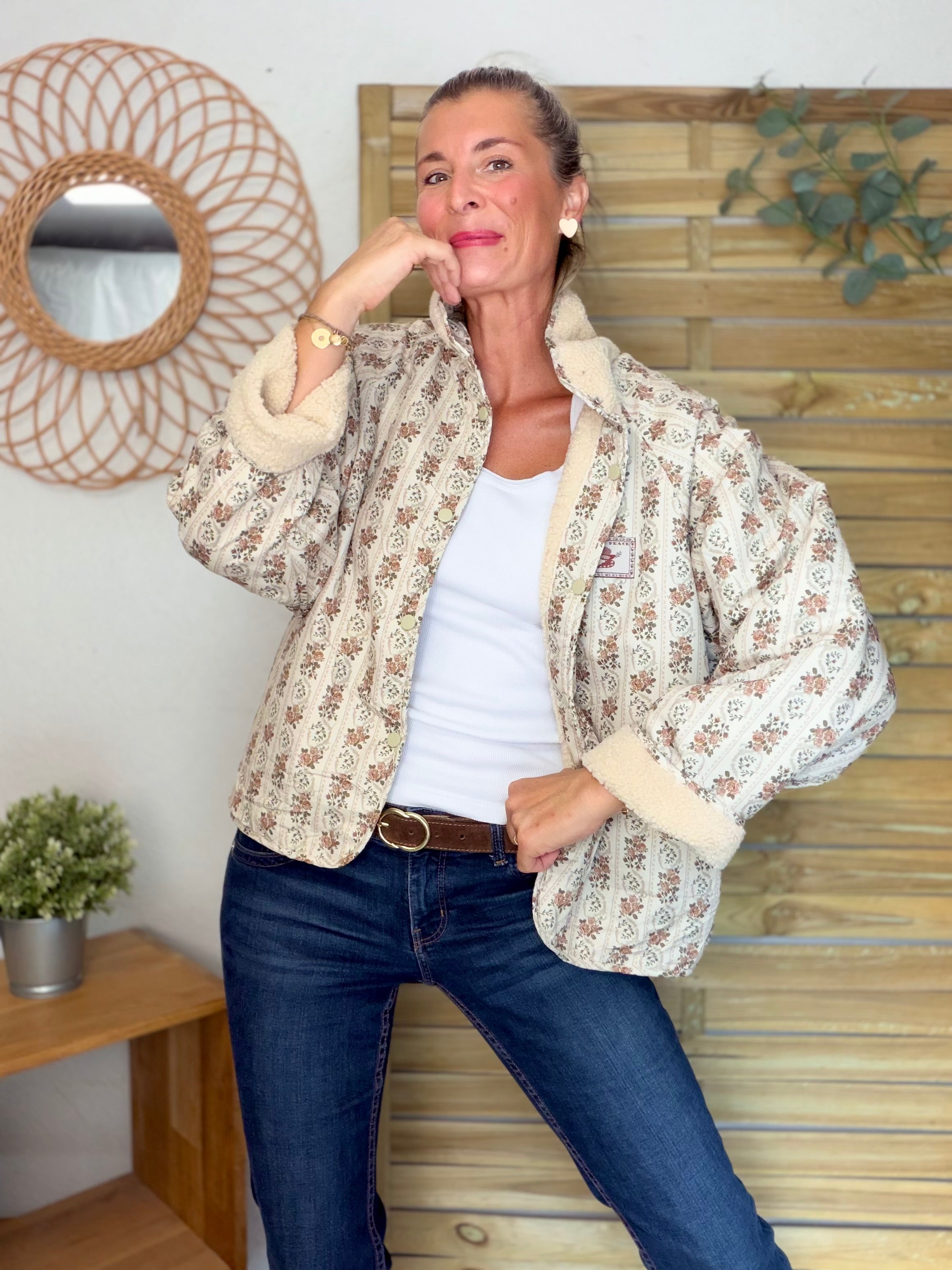 Veste réversible Sherpa ODETTE Beige / Fleurie