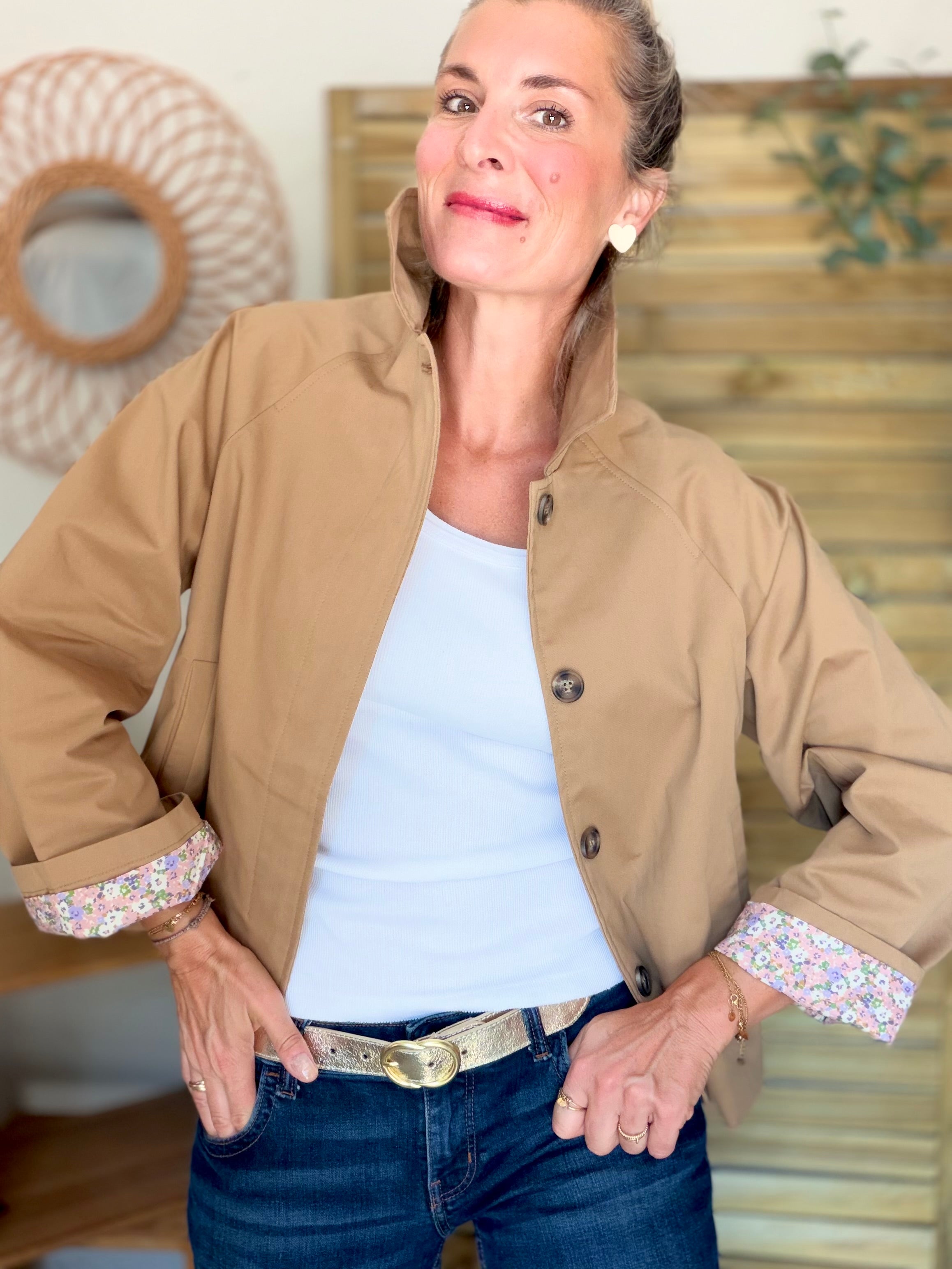 Veste Trench en coton Camel avec Liberty - MAHAUT - LILI et LALA