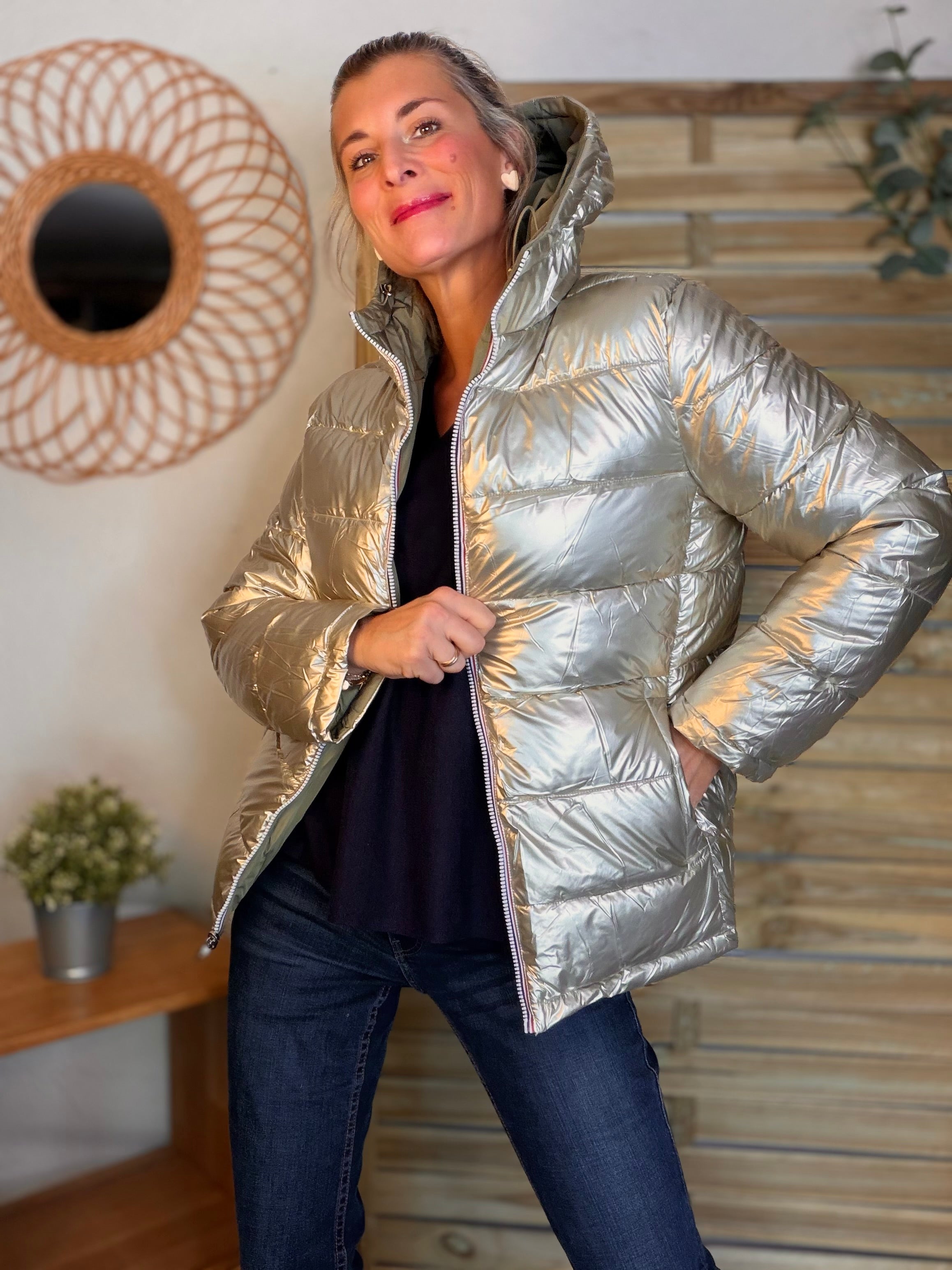 ⚡️PÉPITES FRIDAY - Doudoune imperméable réversible longue ANGÈLE COURT - Kaki clair - MELYA MELODY