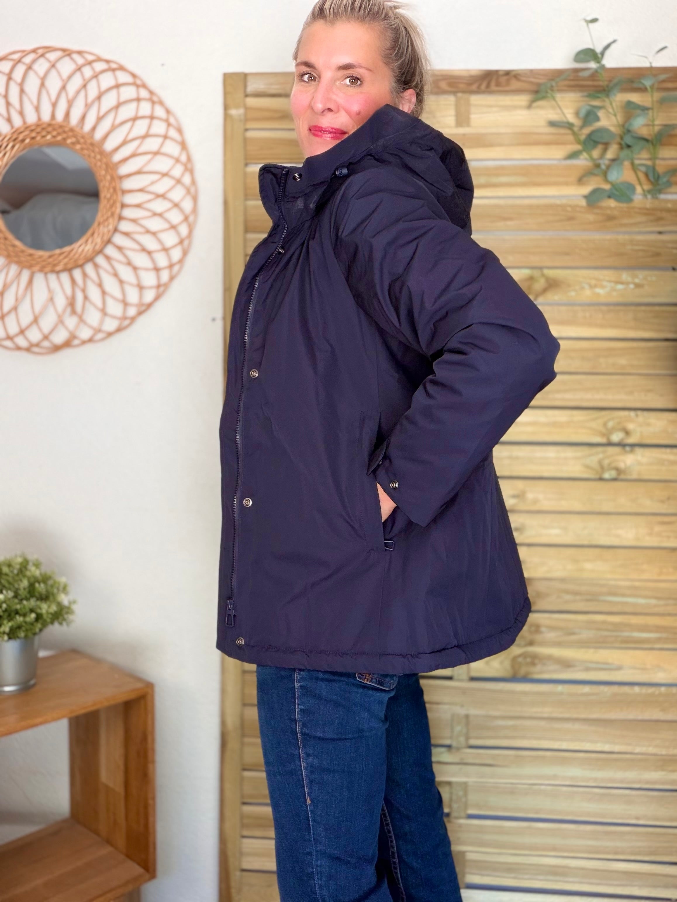 LAURA JO - Parka fourrée imperméable AMBRE MI-LONG - Bleu marine / Beige
