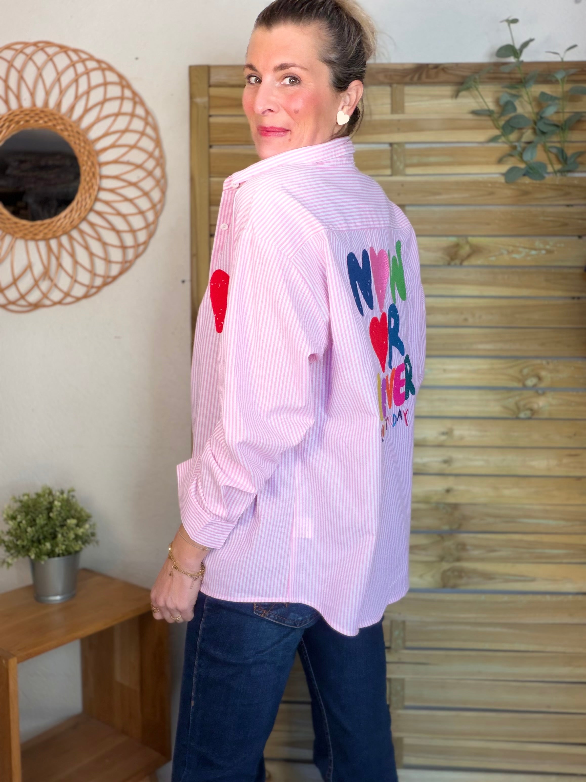 Chemise rayée brodée TINA Rose