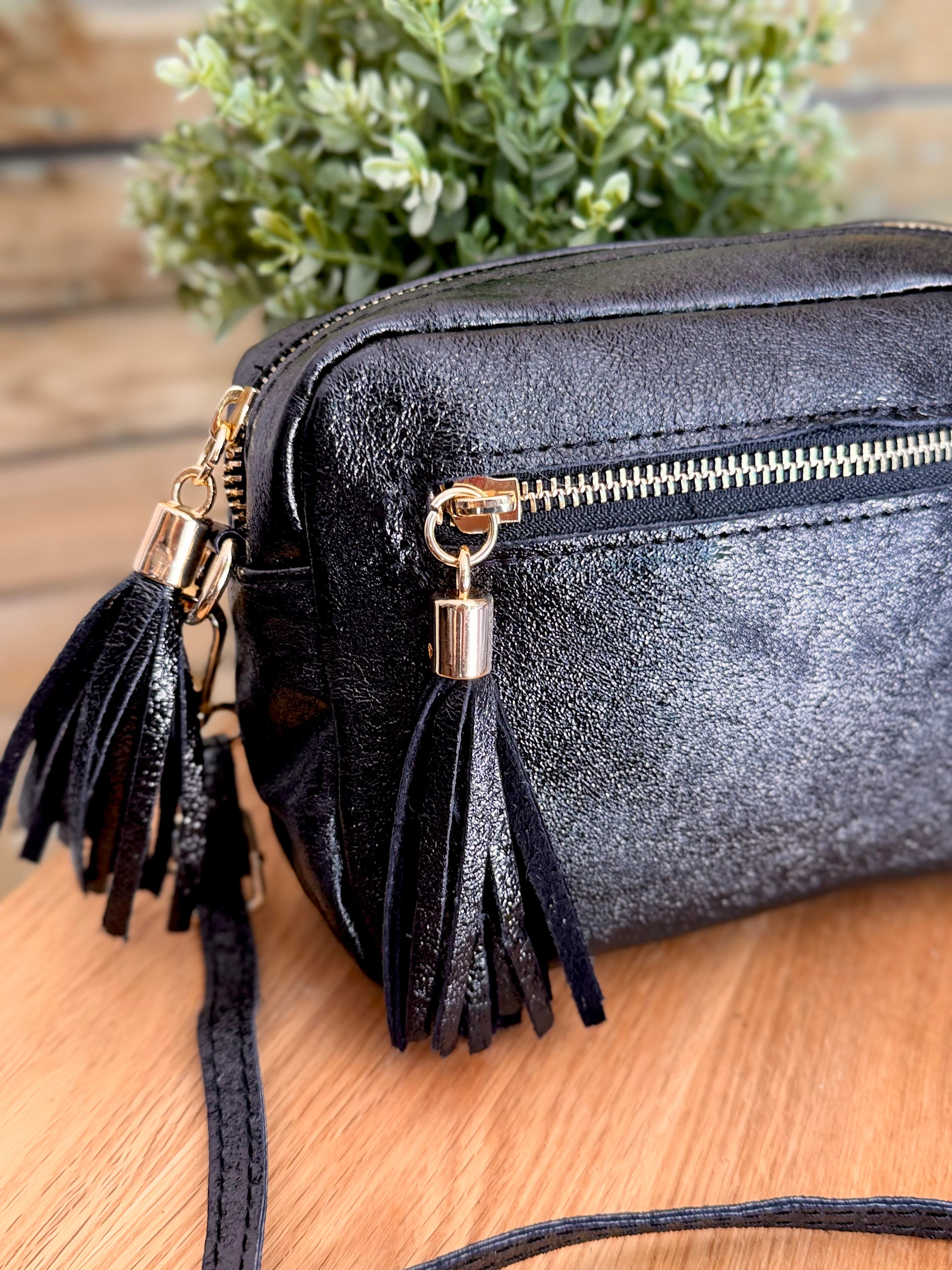 Sac bandoulière en cuir irisé - CHERRY - Noir