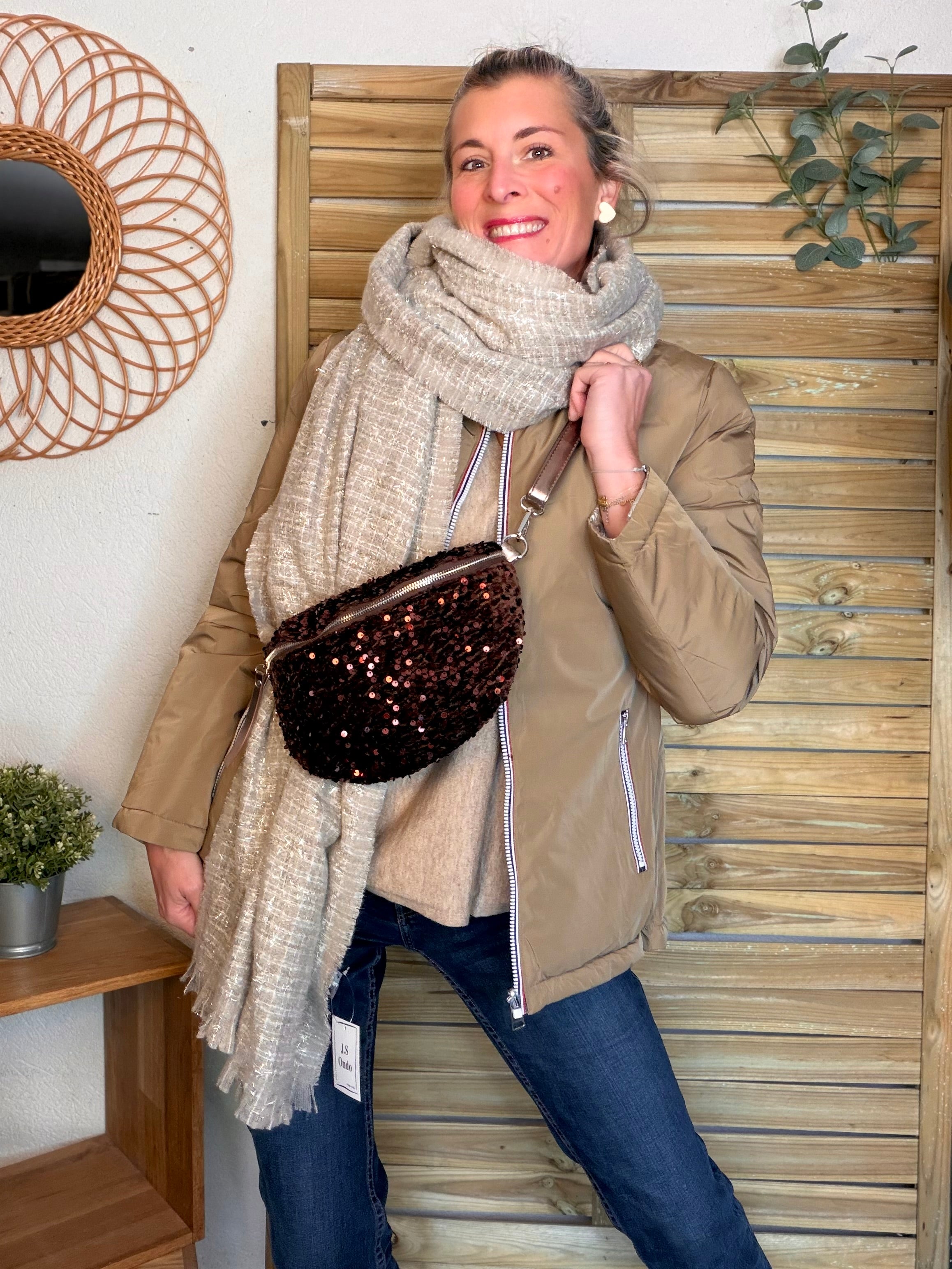 Écharpe douce avec lurex MARCELLE - Taupe (6 coloris)