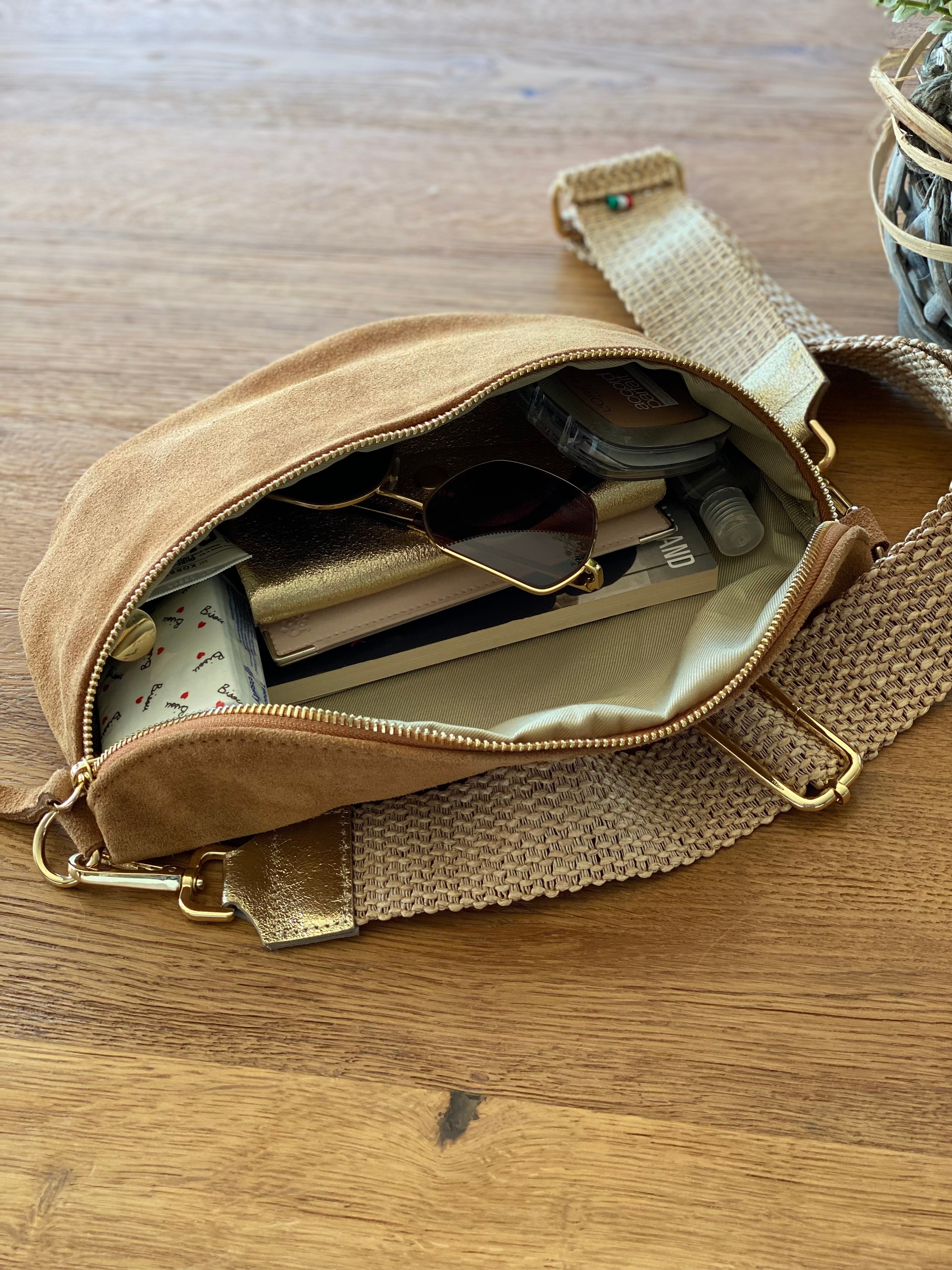 Sac banane XL en cuir irisé 30cm - JANIS - Bleu jean