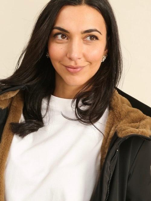 LAURA JO - Parka fourrée imperméable AMBRE MI-LONG - Noir / Camel