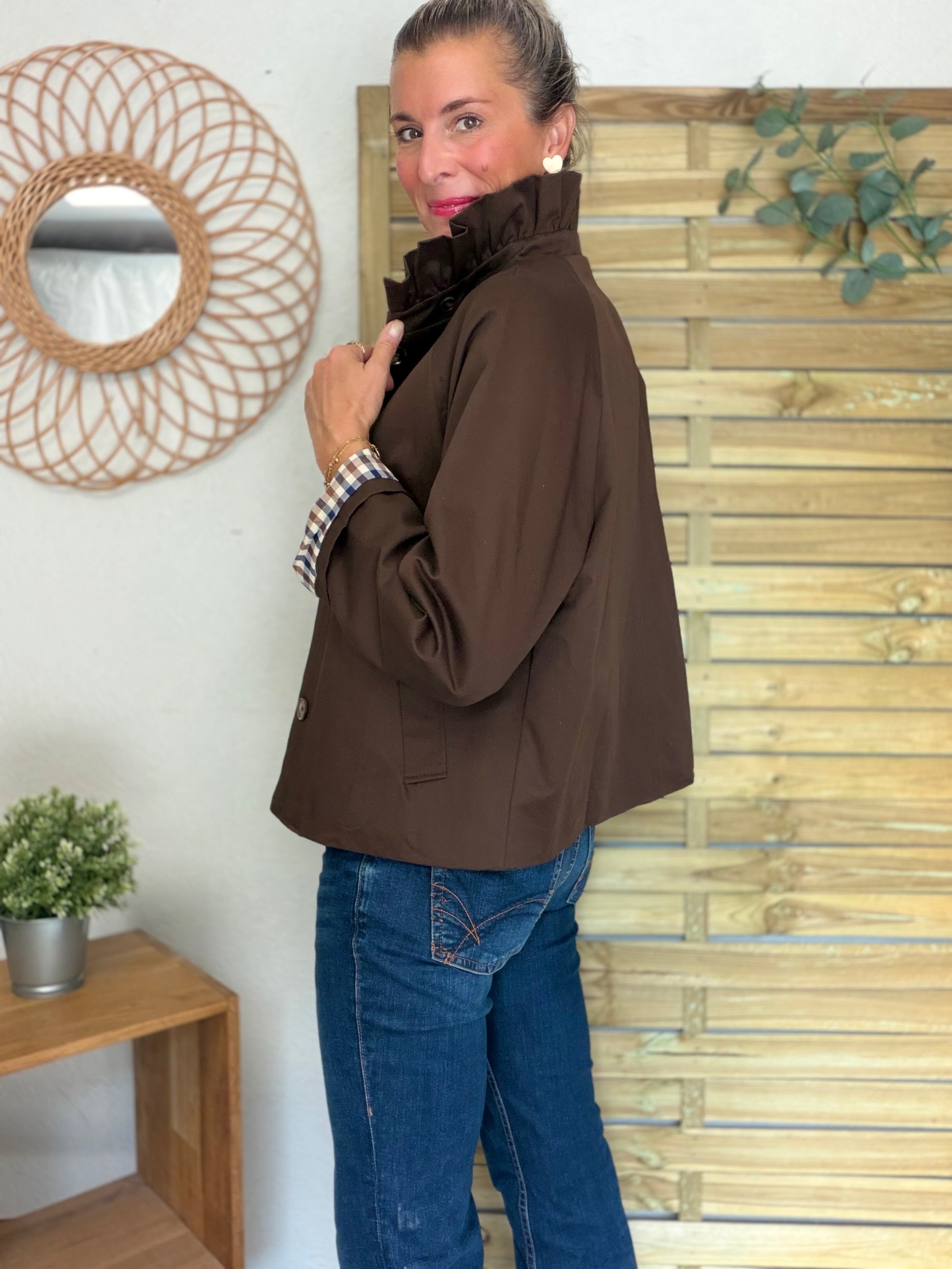 Veste Trench col victorien doublure carreaux - VICTORIA Chocolat