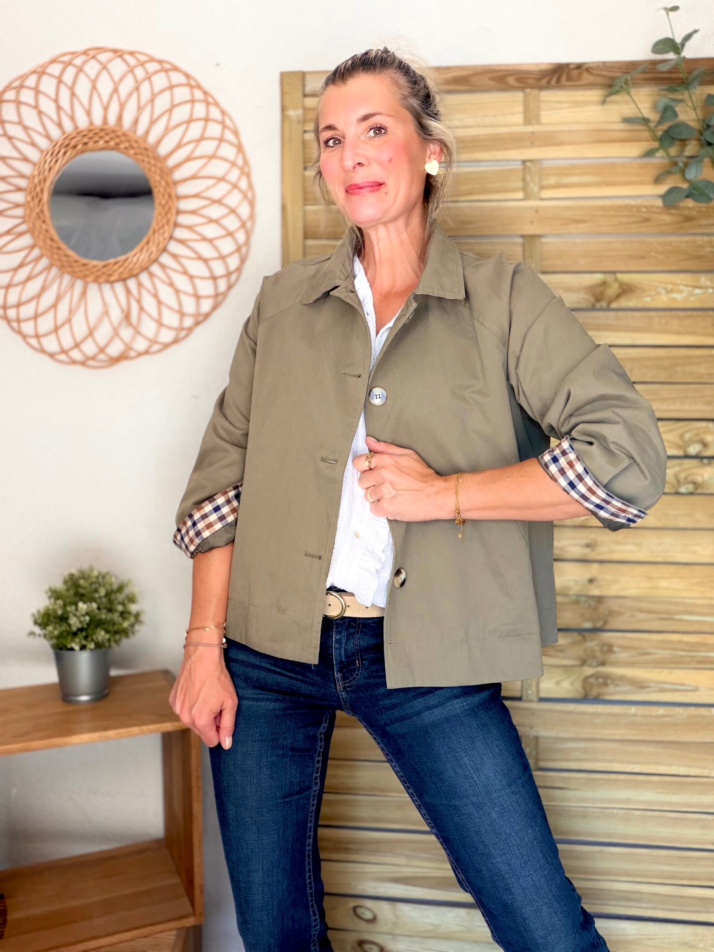 Veste Trench en coton avec carreaux - SOLÈNE Kaki