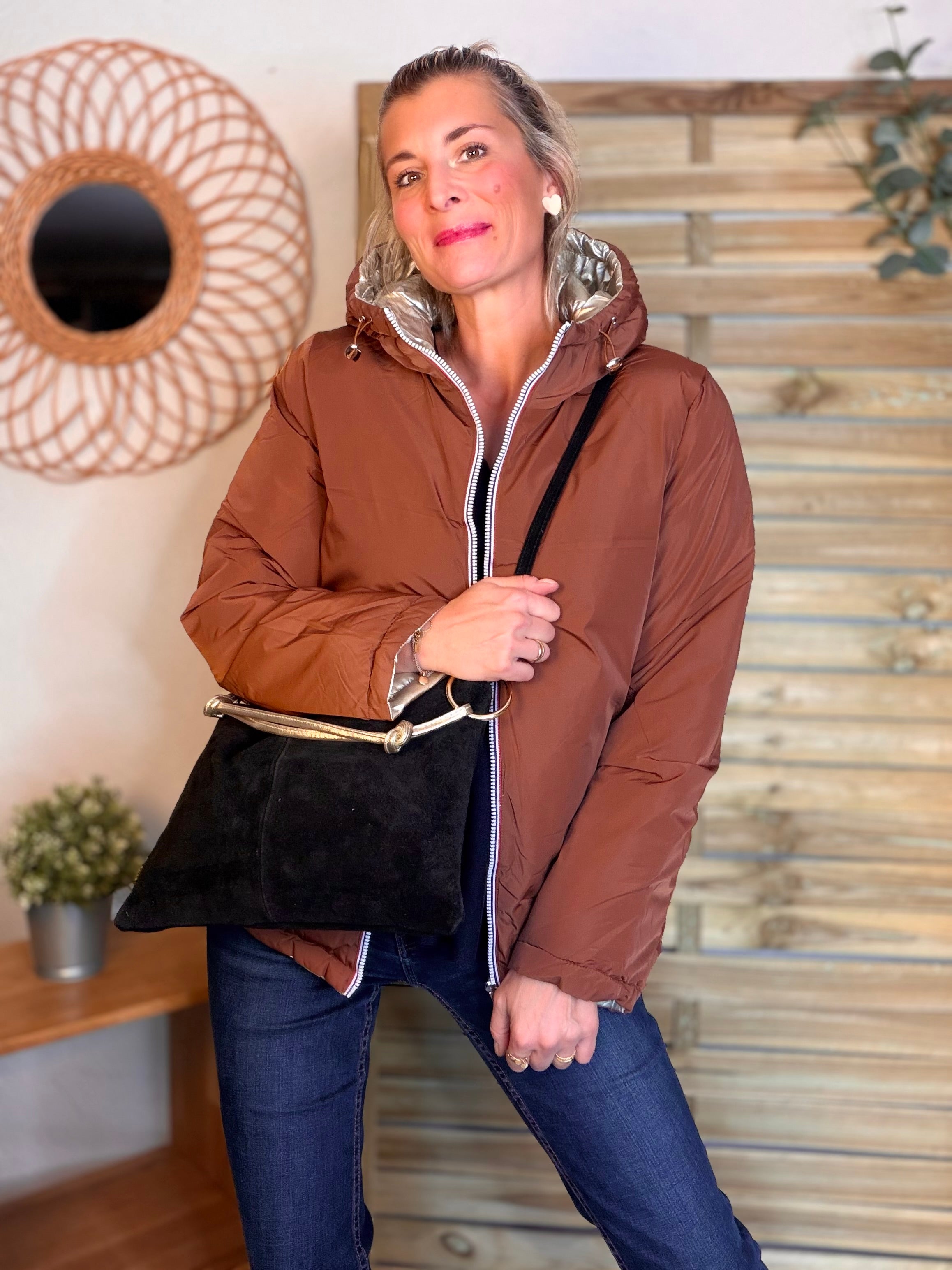 ⚡️PÉPITES FRIDAY - Doudoune imperméable réversible longue ANGÈLE COURT - Rouille choco - MELYA MELODY