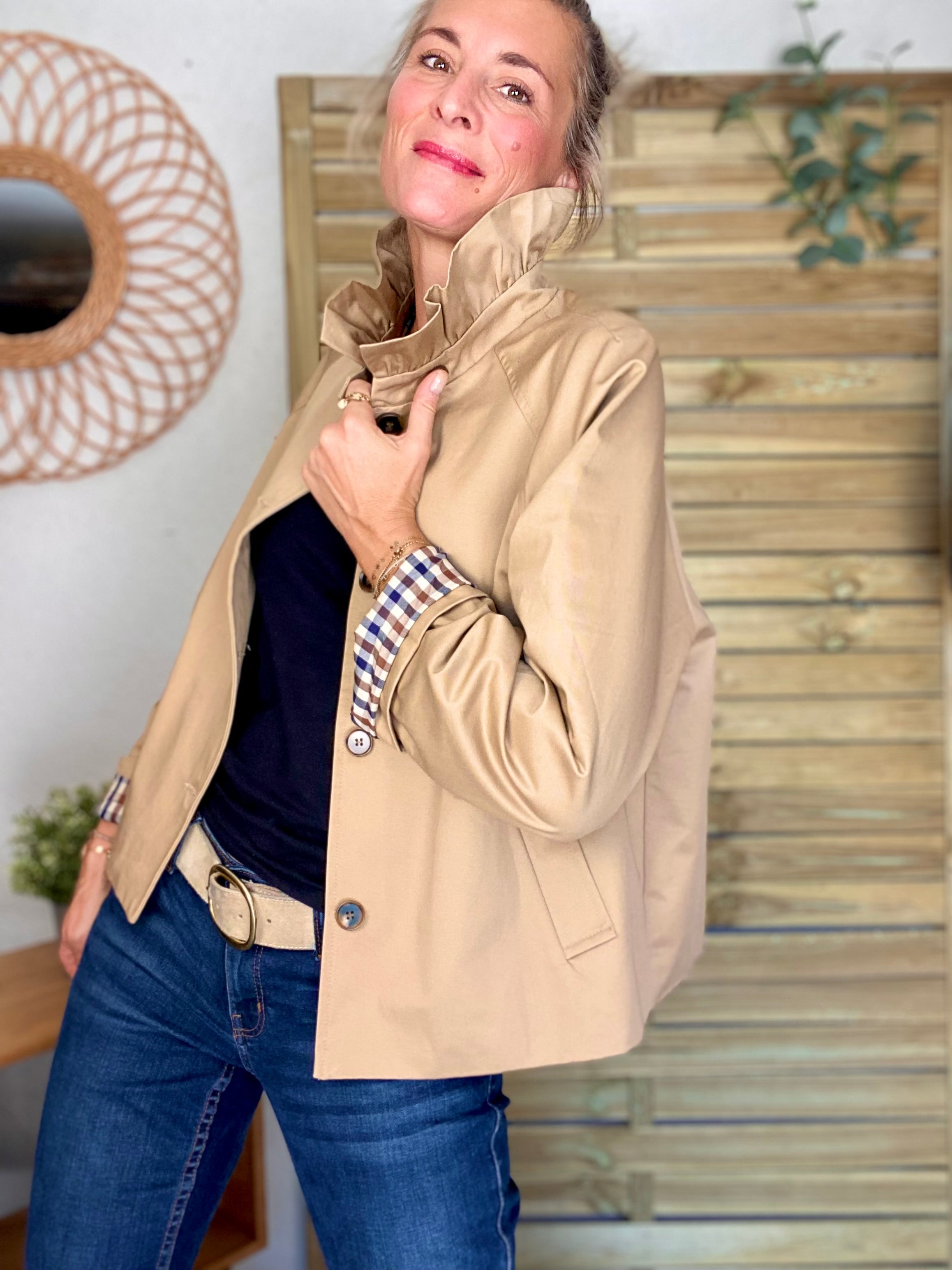 Veste Trench col victorien avec vichy - VICKY Beige