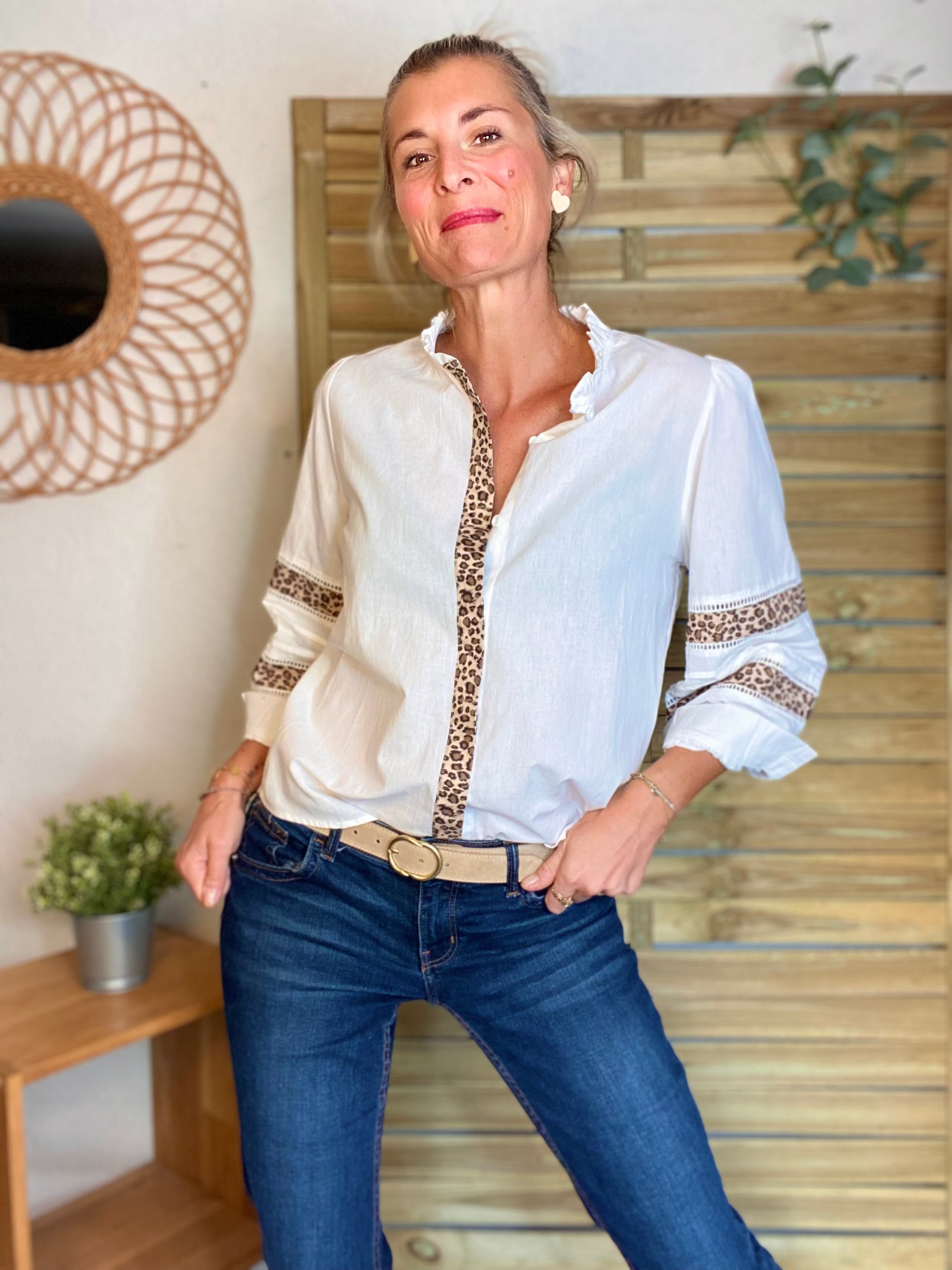 ⚡️ ARRIVAGE - Chemise coton détails Léo 🐆 SCARLETT Blanc