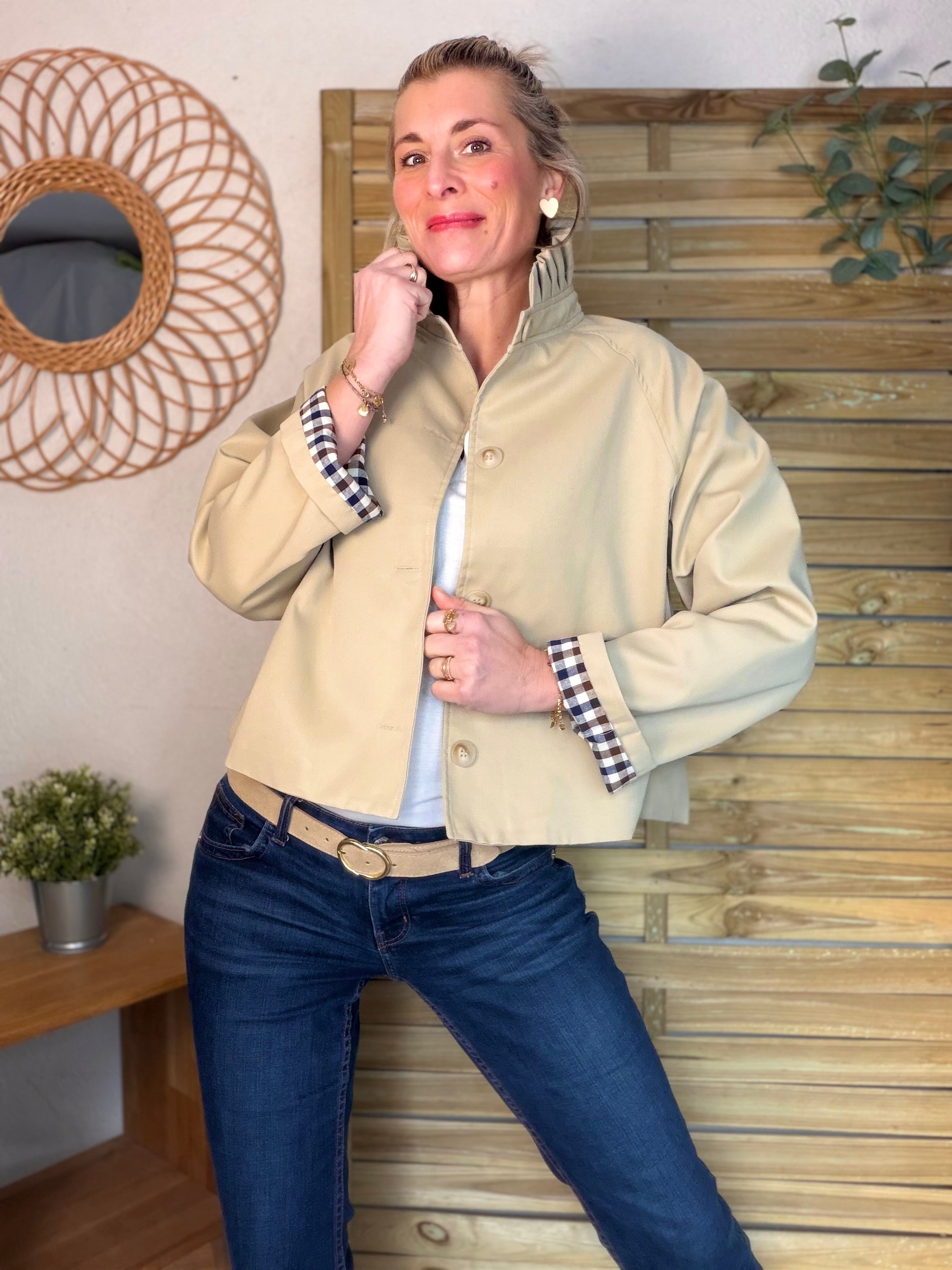 Veste Trench col victorien avec vichy - VICKY Beige