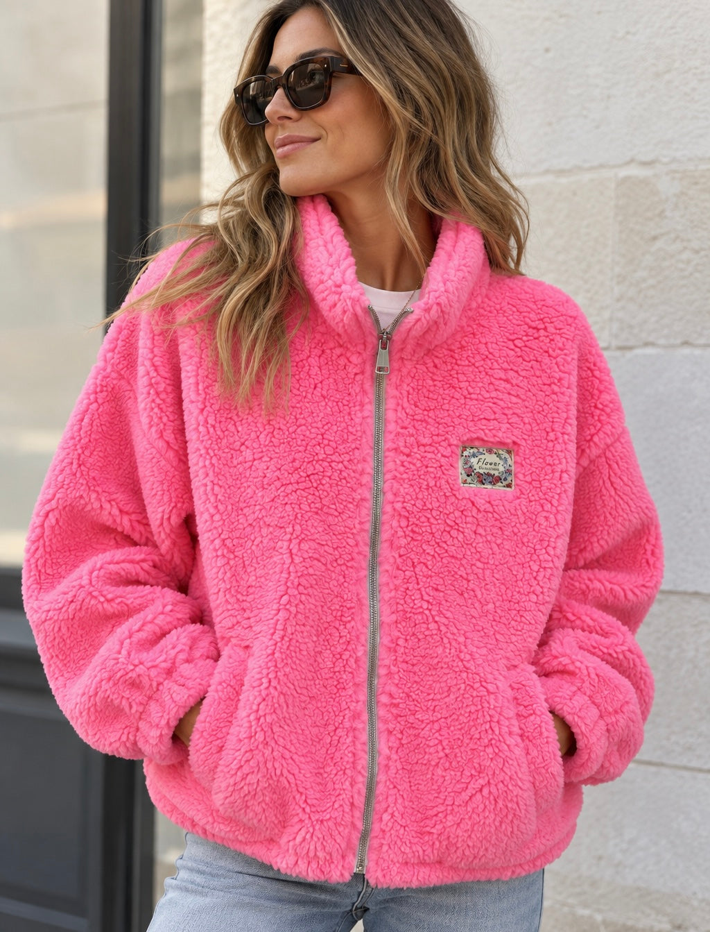 Veste Sherpa zippée LÉONIE Rose bonbon