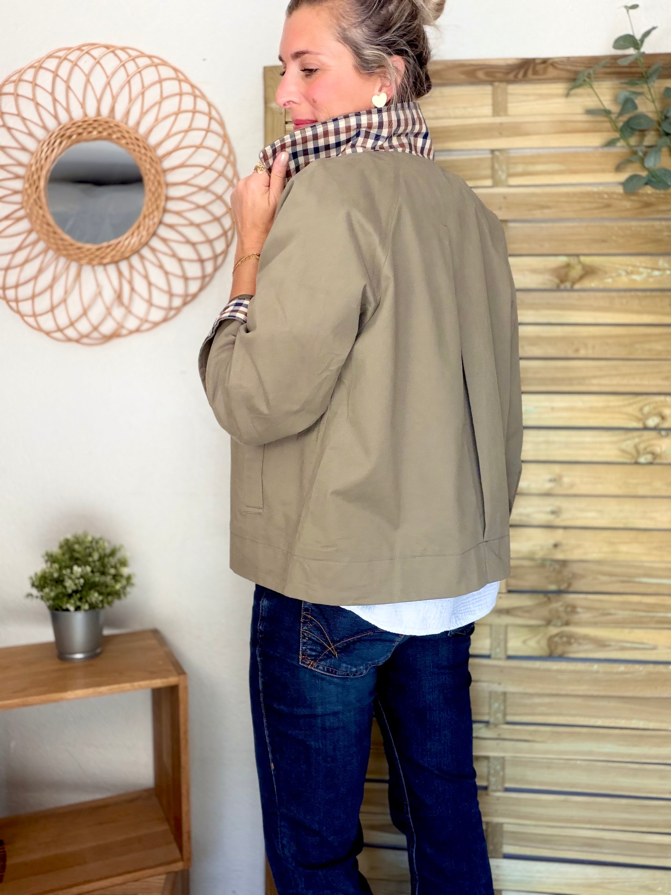 Veste Trench en coton avec carreaux - SOLÈNE Kaki