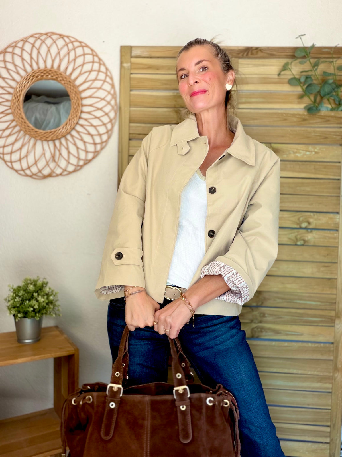 Veste Trench avec Liberty - MADELEINE Beige