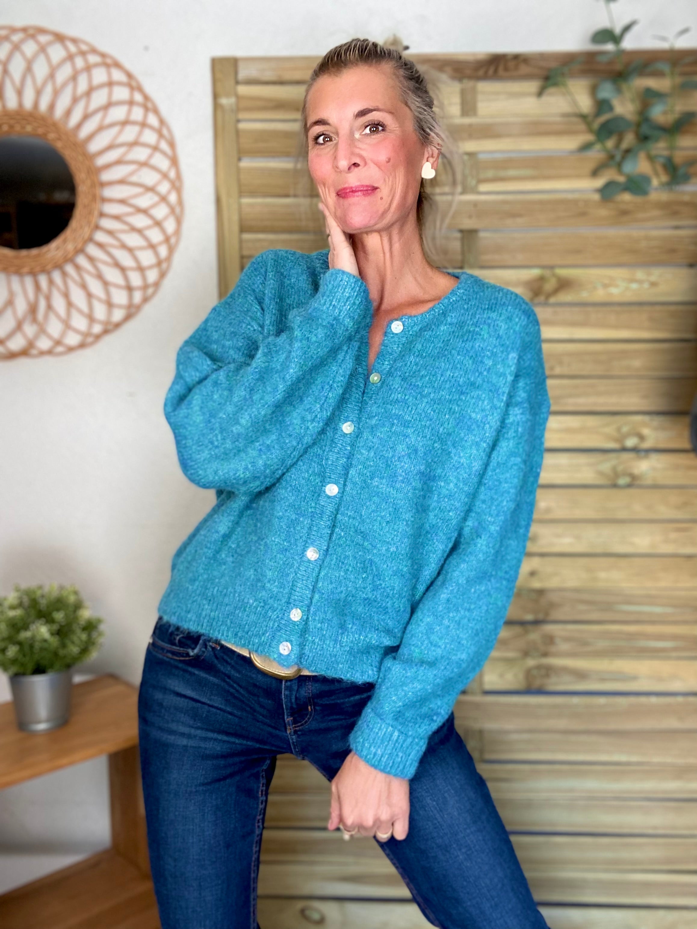 Gilet en maille MERYL - Bleu canard