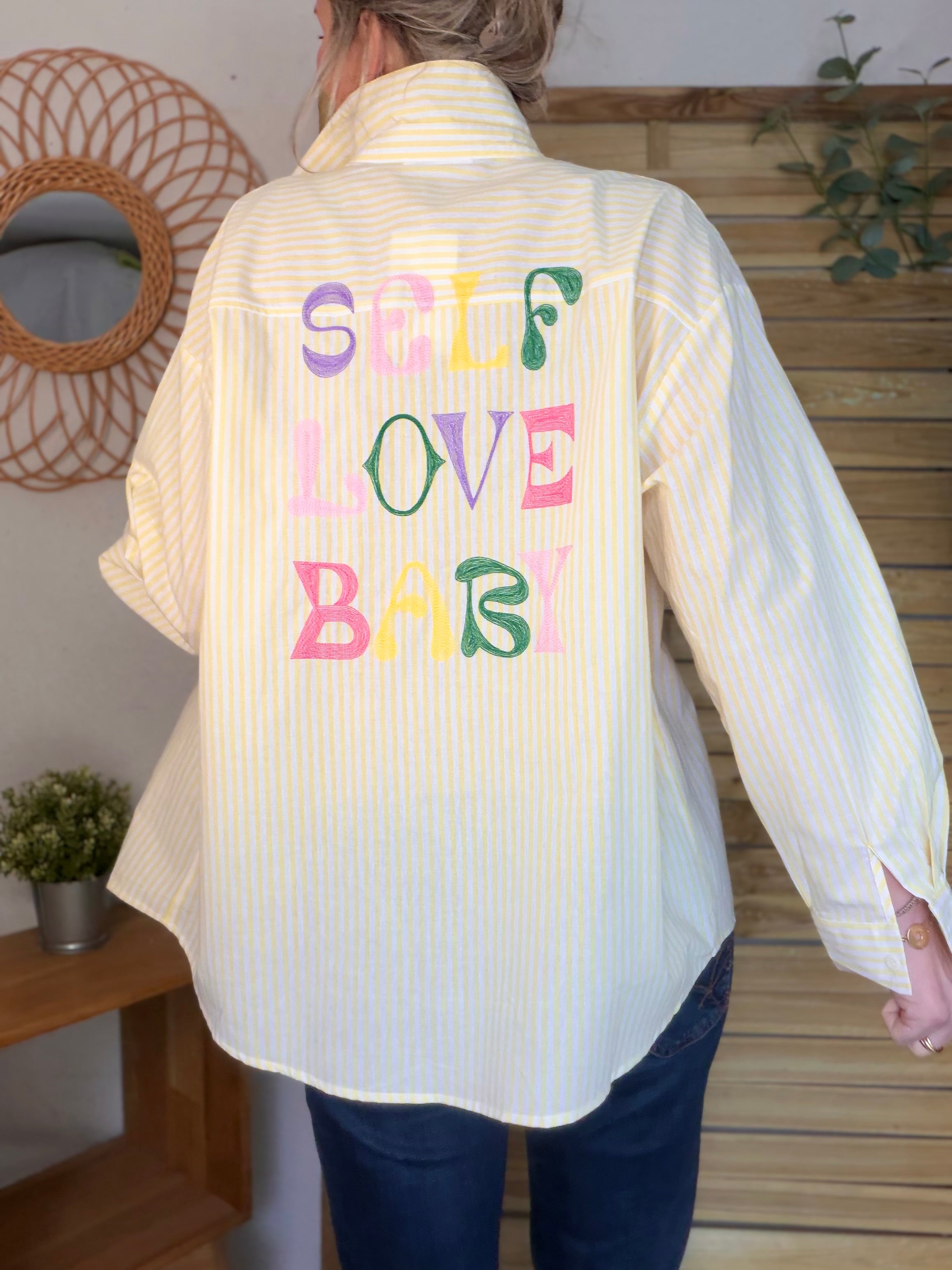 Chemise jaune rayée brodée SELF LOVE BABY - VITA