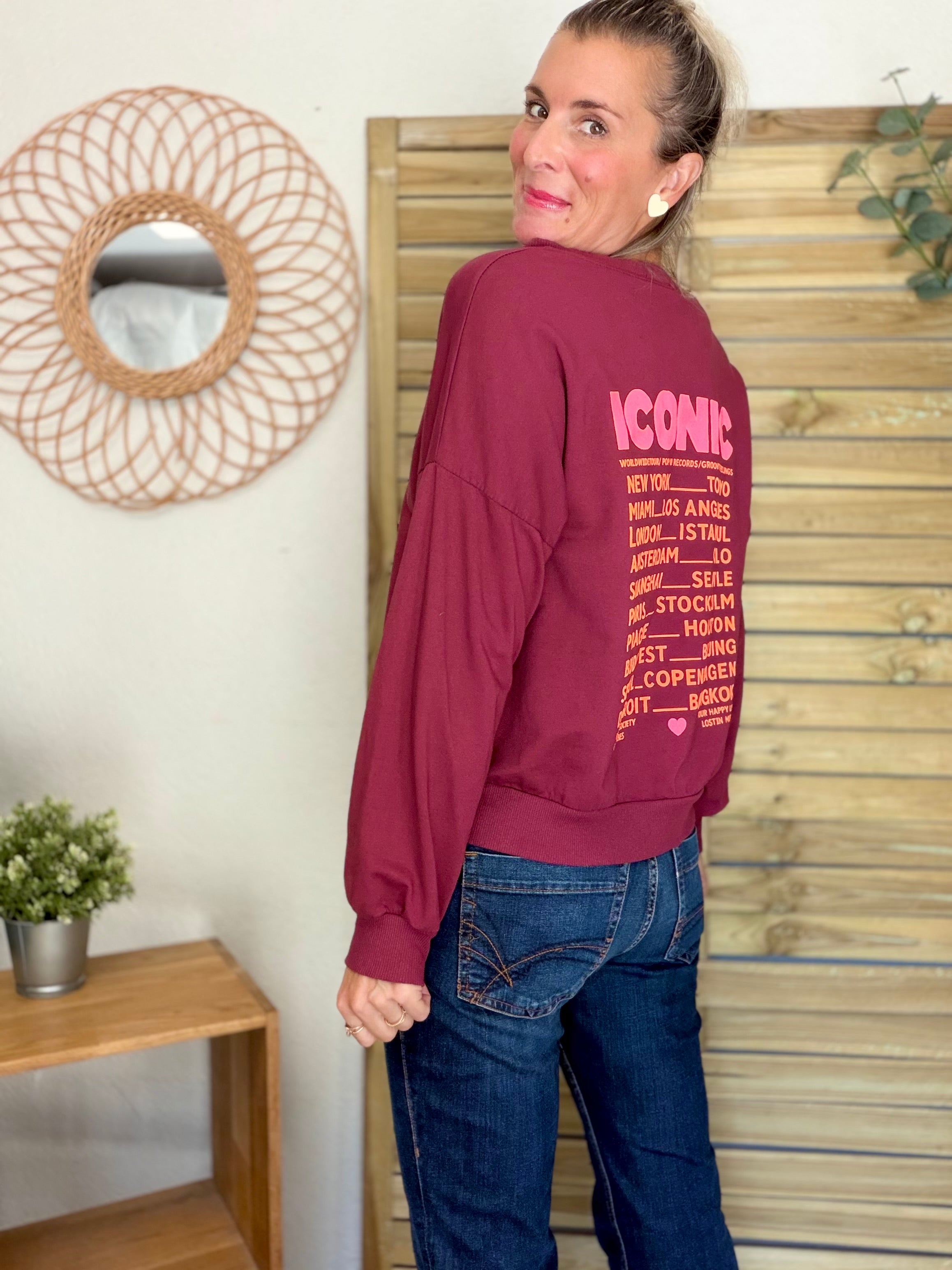 Sweat ICONIC léger 100% coton FAUSTINE Bordeaux (taille 36 à 46)