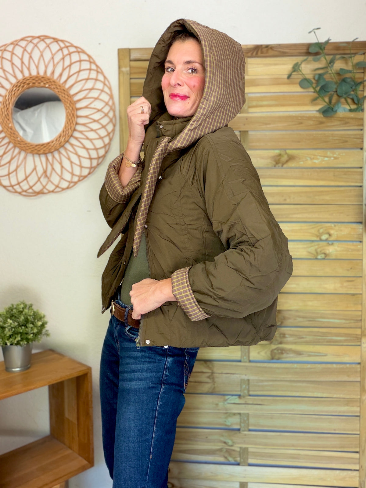 Veste matelassée capuche amovible réversible ODILE Kaki