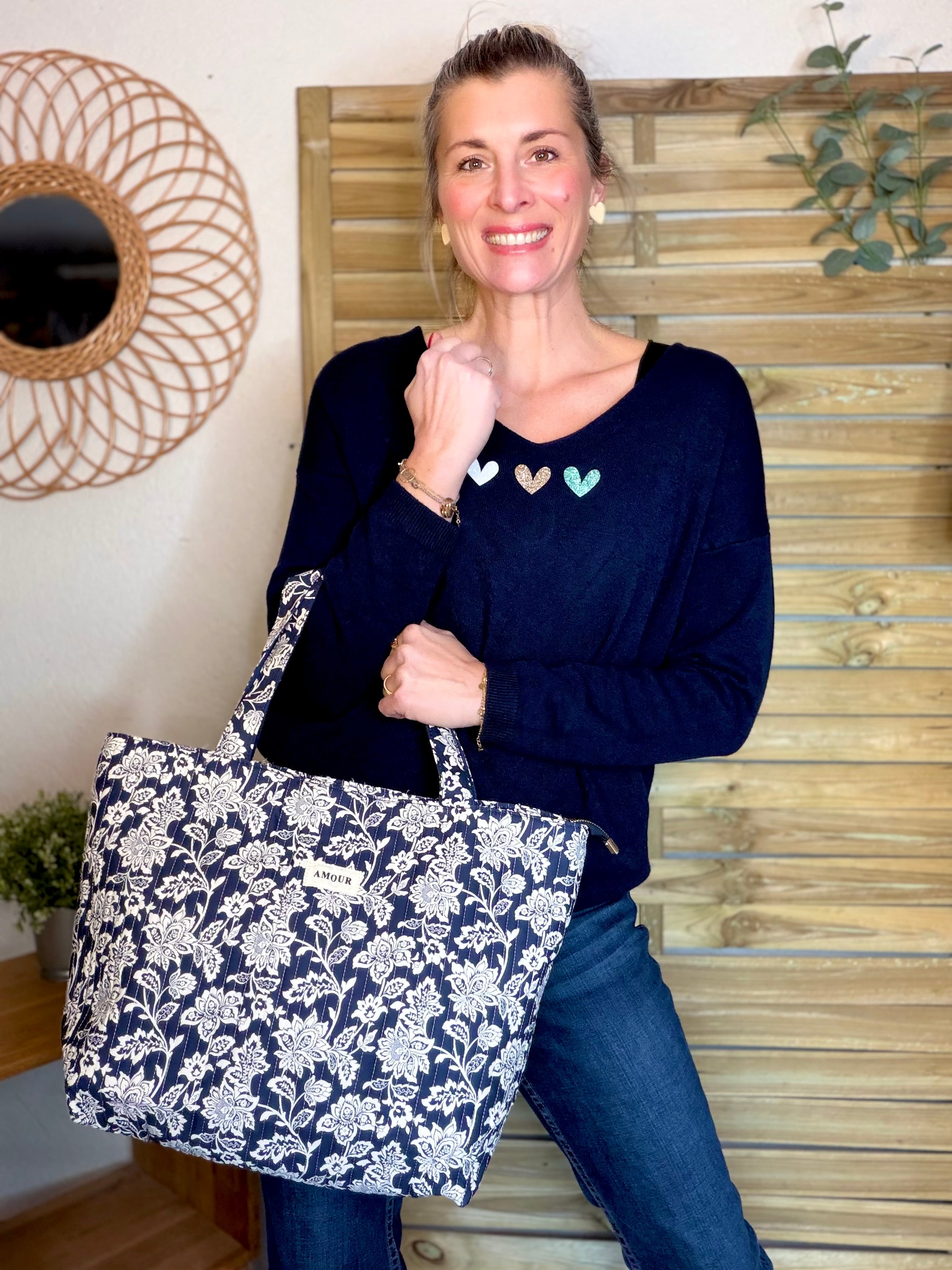 Sac cabas imprimé PIERCE - fleuri marine