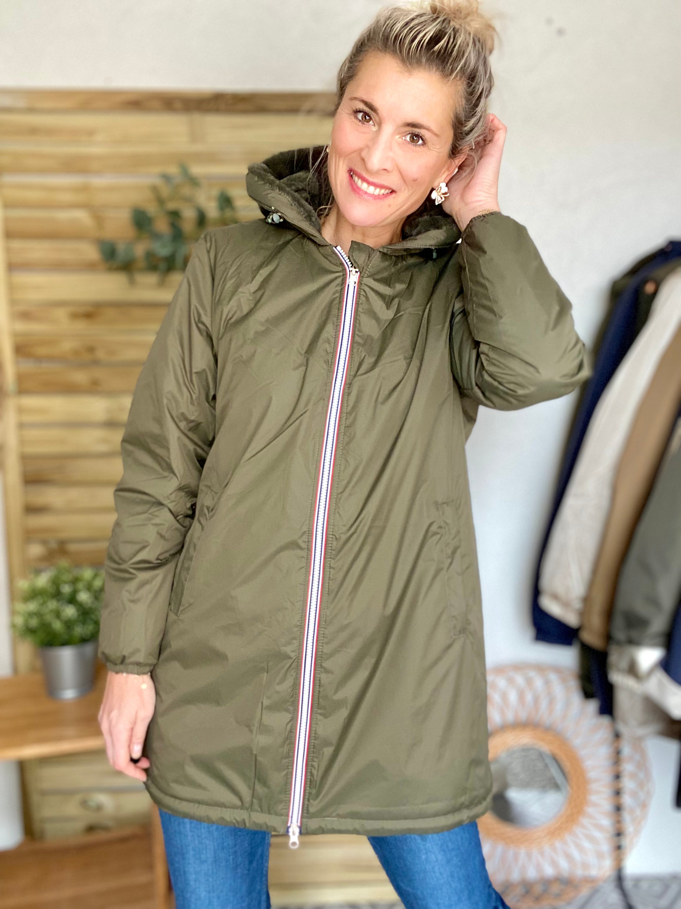 Parka Imperméable LOUISE LONG fourré - Kaki - Laura Jo