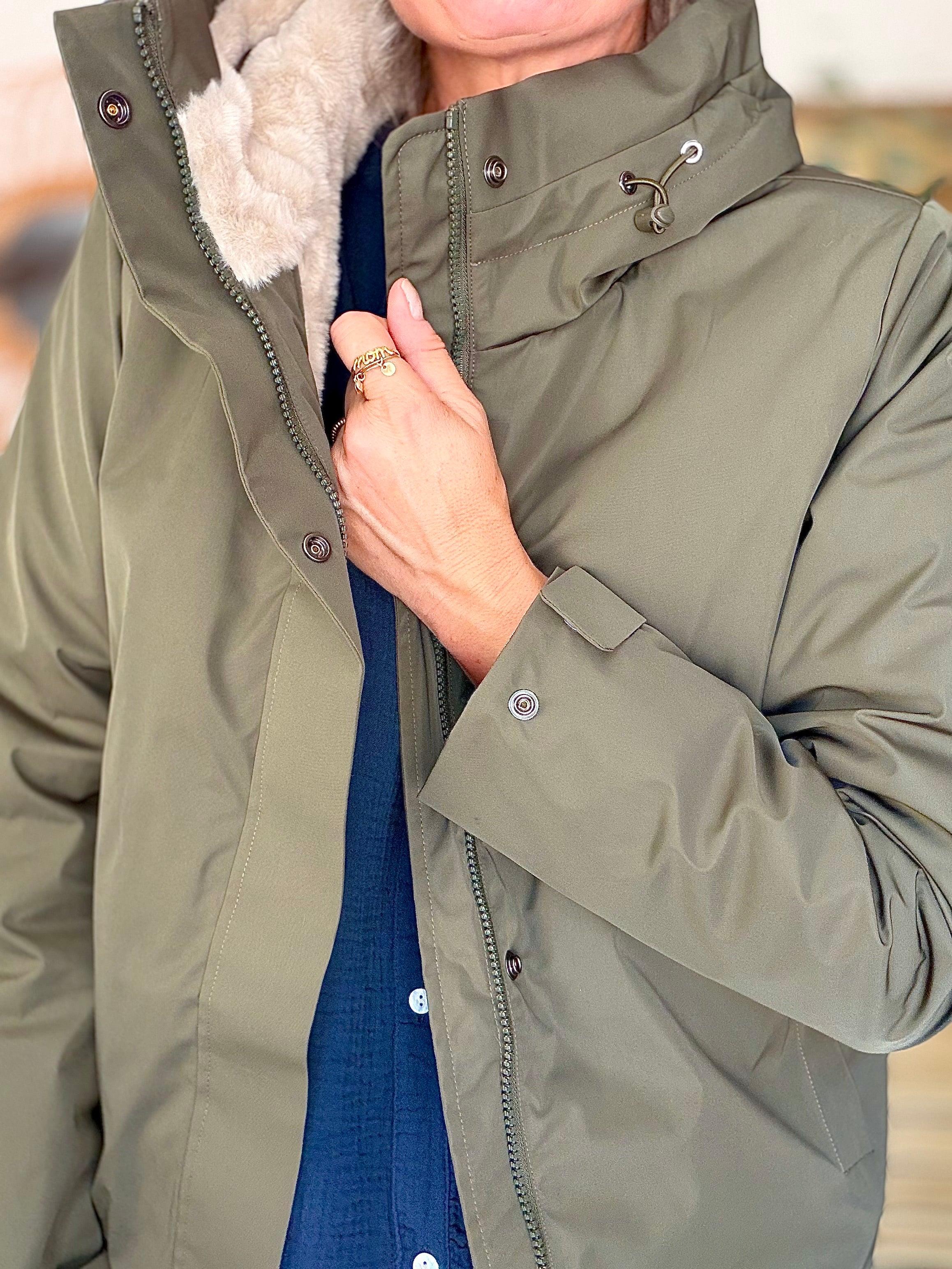 LAURA JO - Parka fourrée imperméable AMBRE MI-LONG - Kaki / Beige