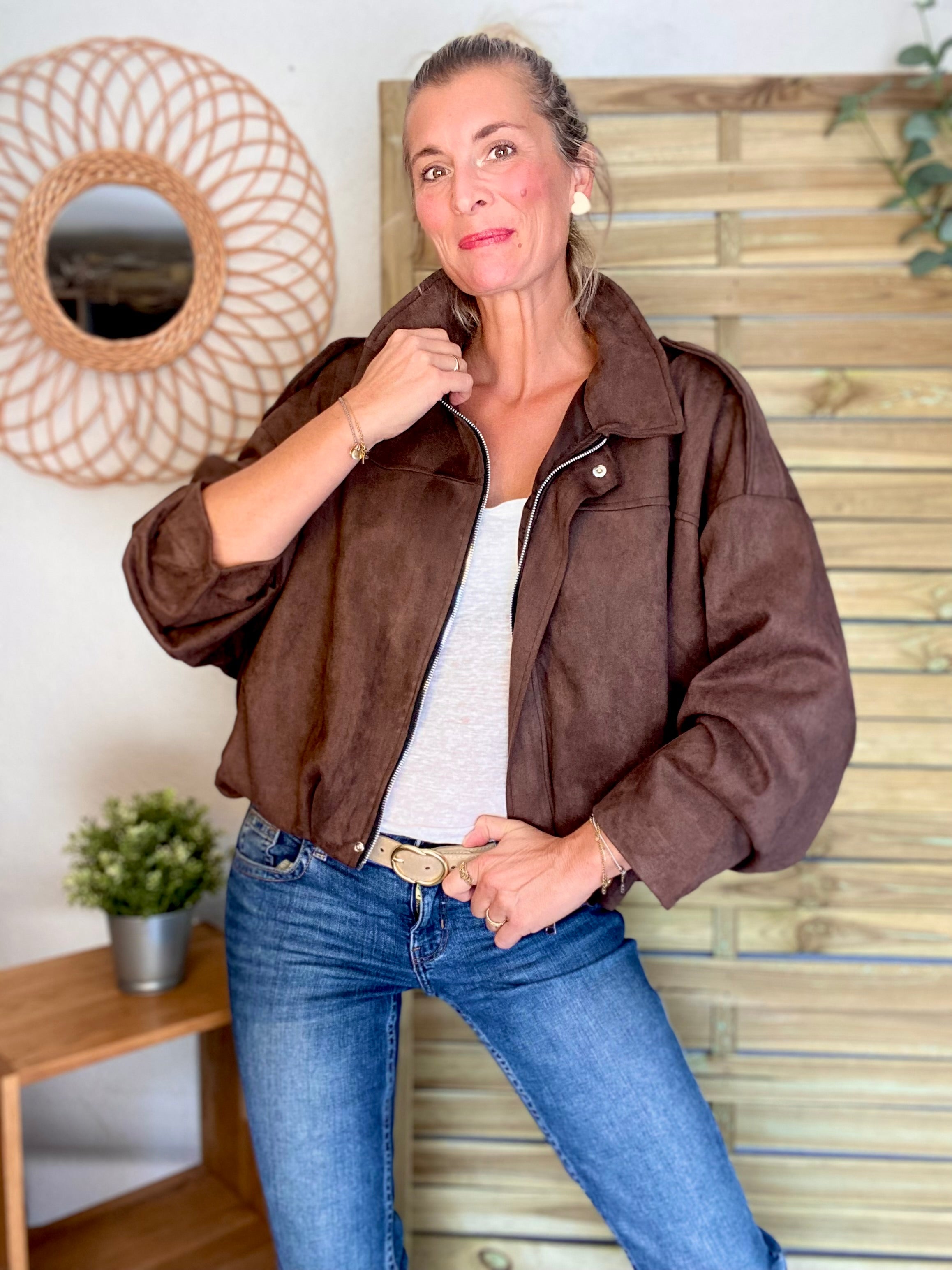 Veste oversize en suédine ISAAC - Chocolat
