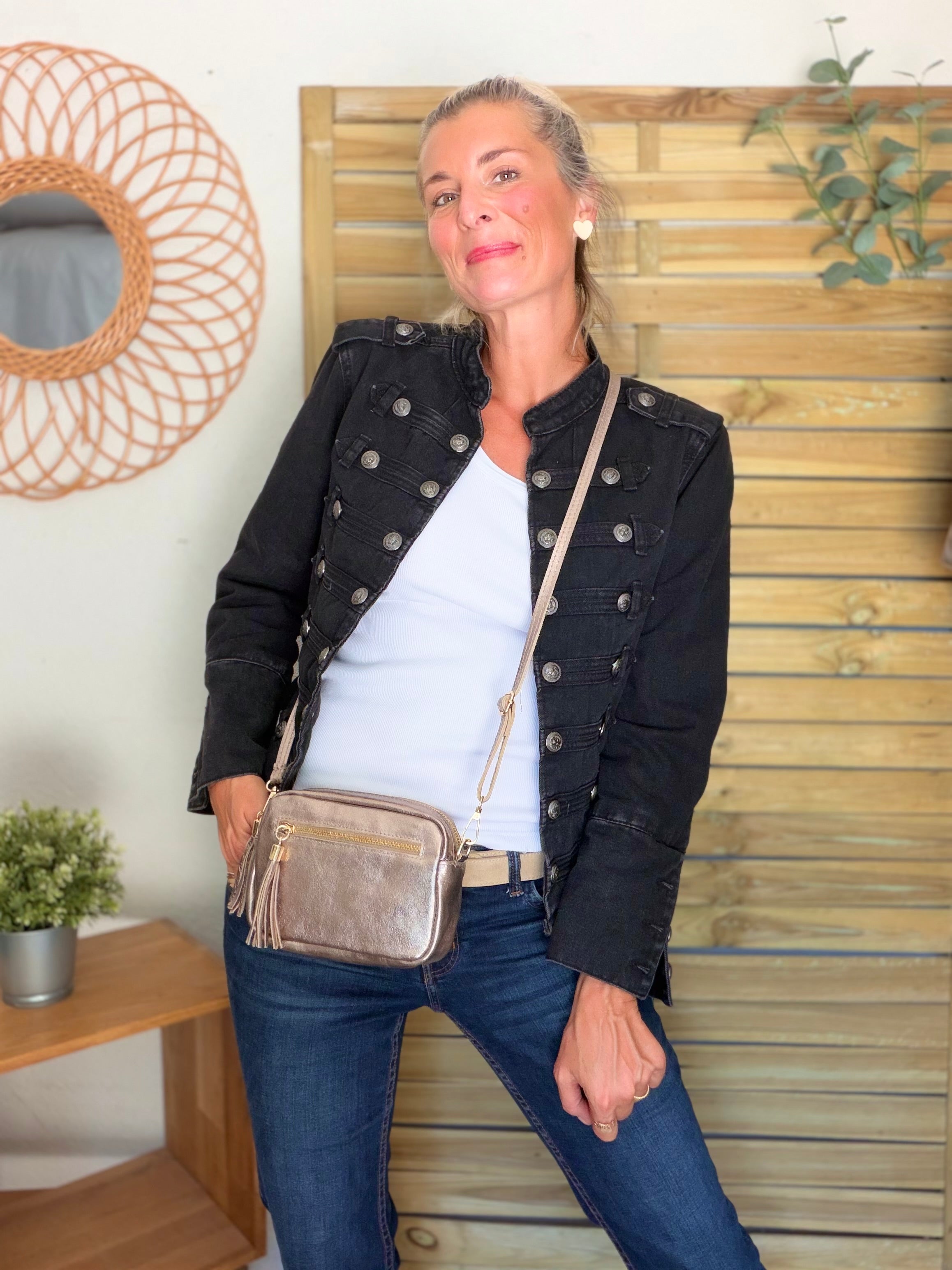 Sac bandoulière en cuir irisé - CHERRY - Bronze