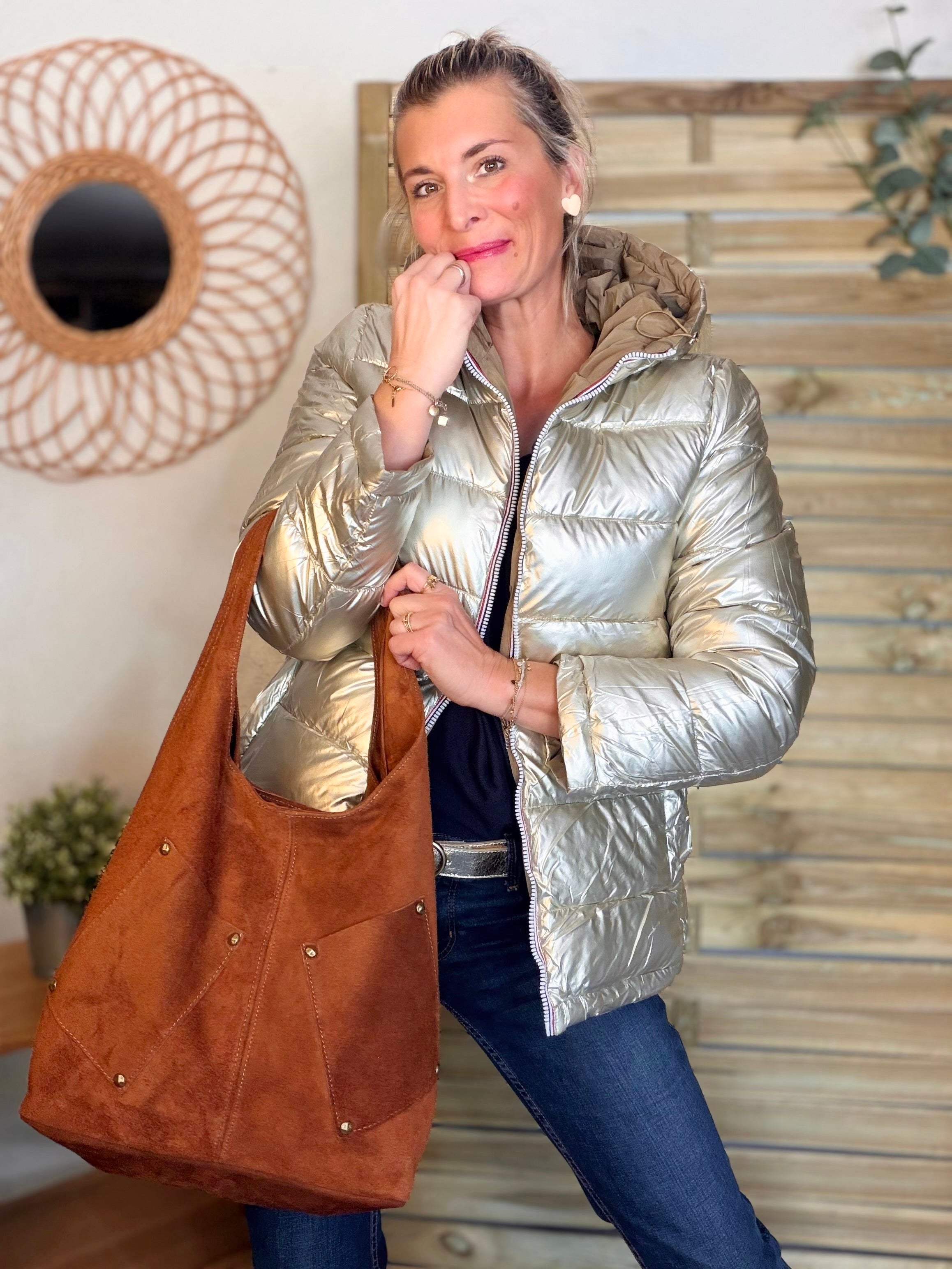 Doudoune imperméable réversible longue ANGÈLE COURT - Camel - MELYA MELODY (DÉSTOCKAGE Taille S)