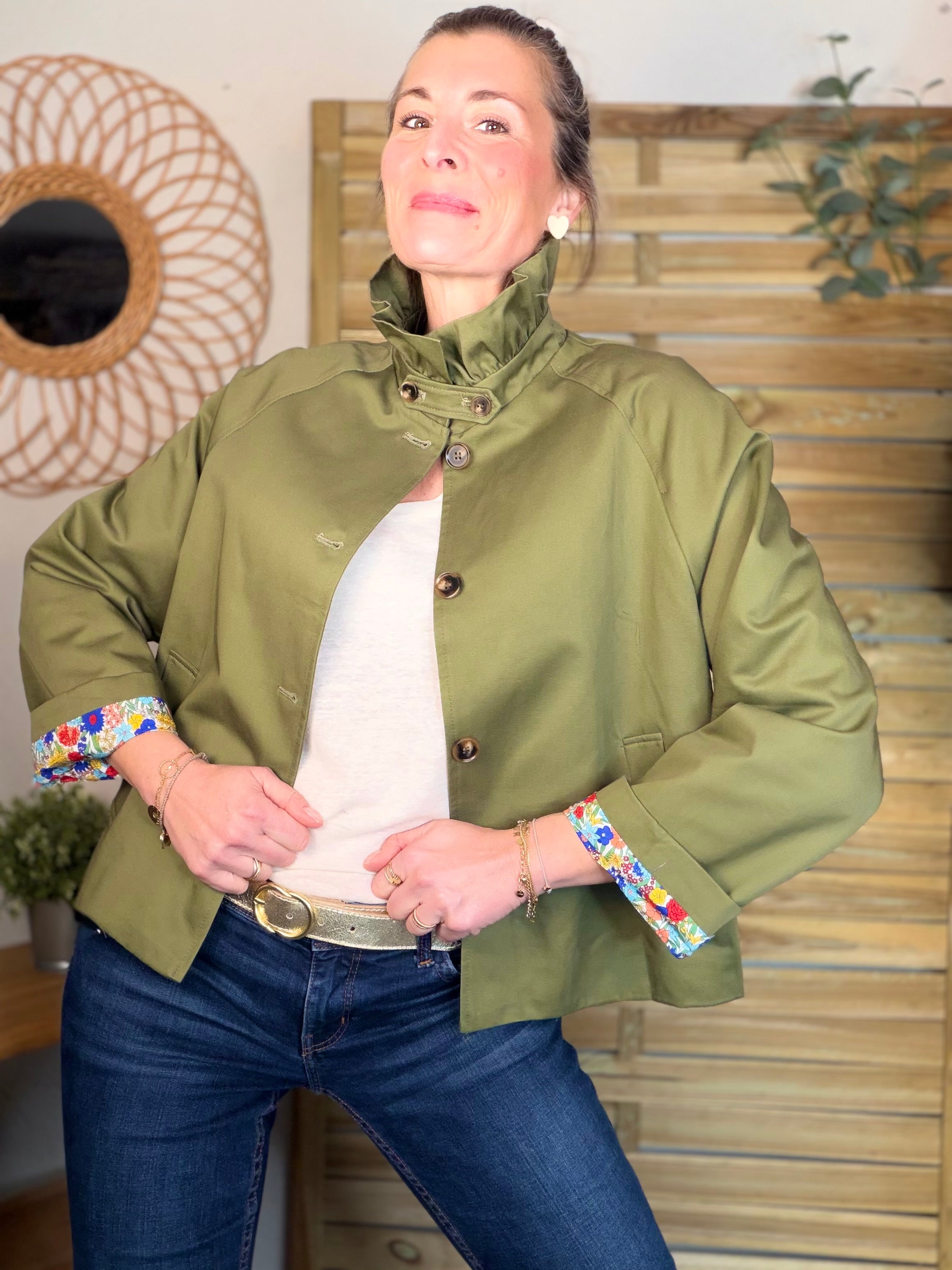 Veste Trench col victorien avec Liberty - VICKY Kaki