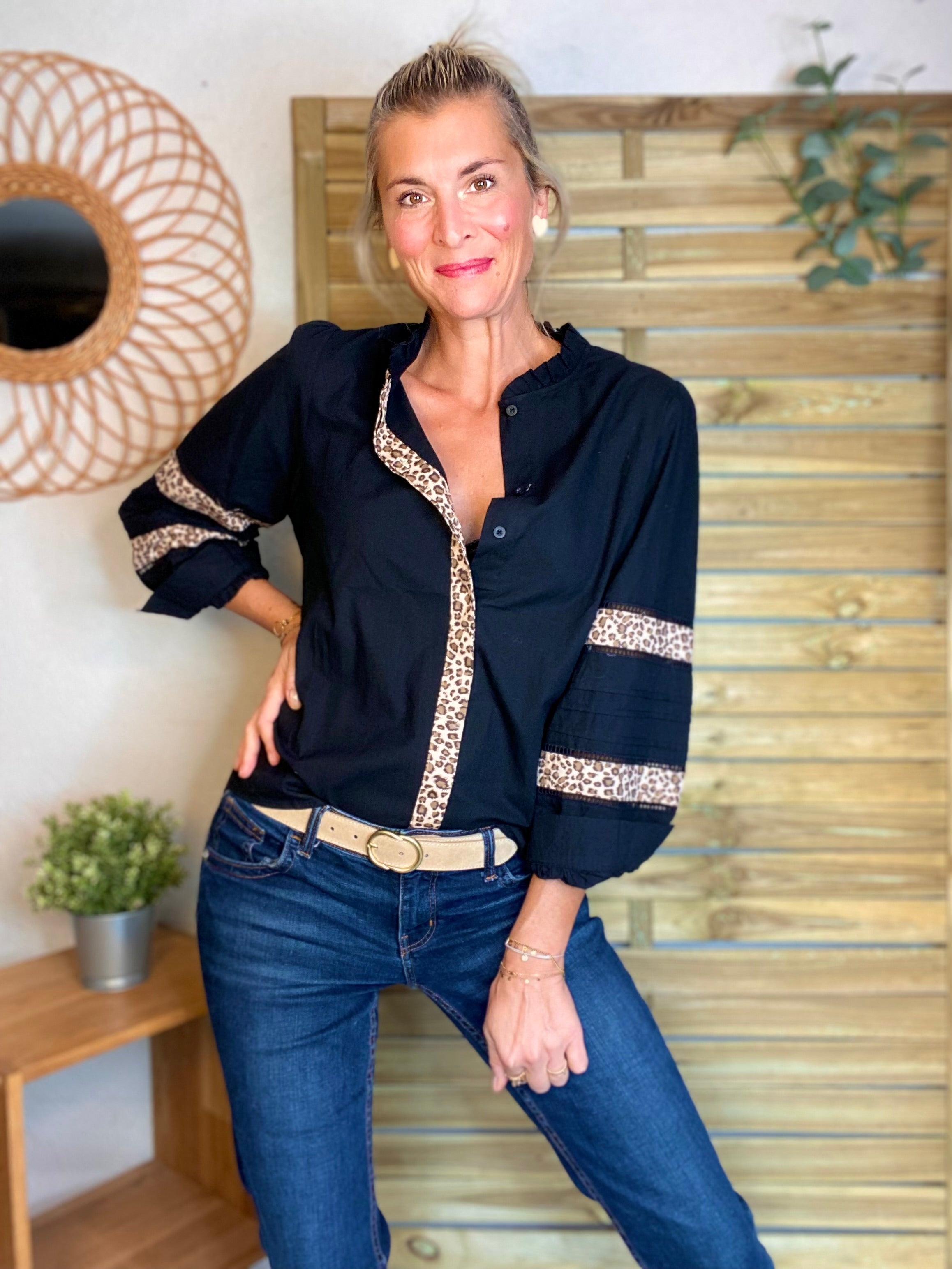 ⚡️ ARRIVAGE - Chemise coton détails Léo 🐆 SCARLETT Noir