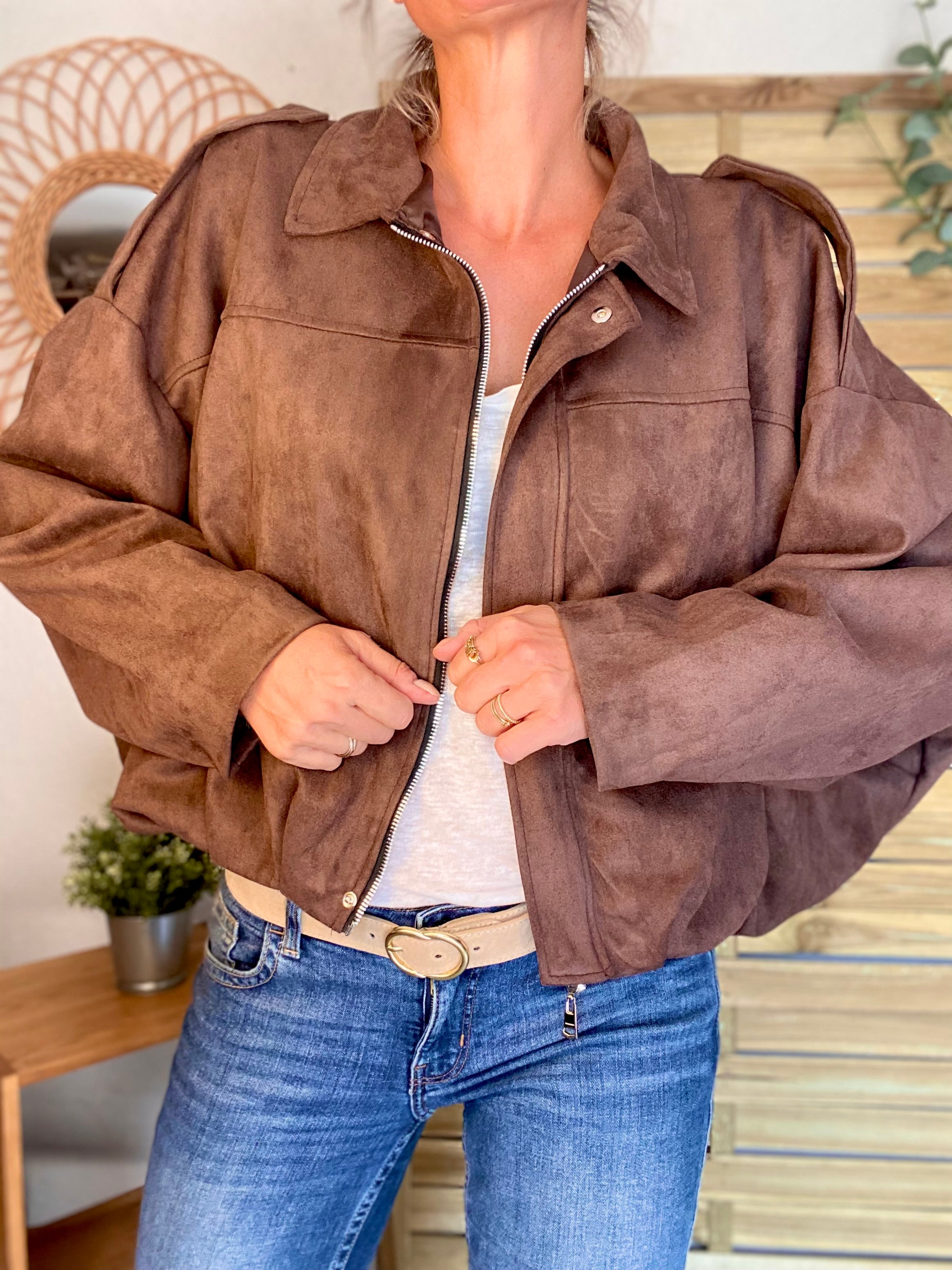 Veste oversize en suédine ISAAC - Chocolat