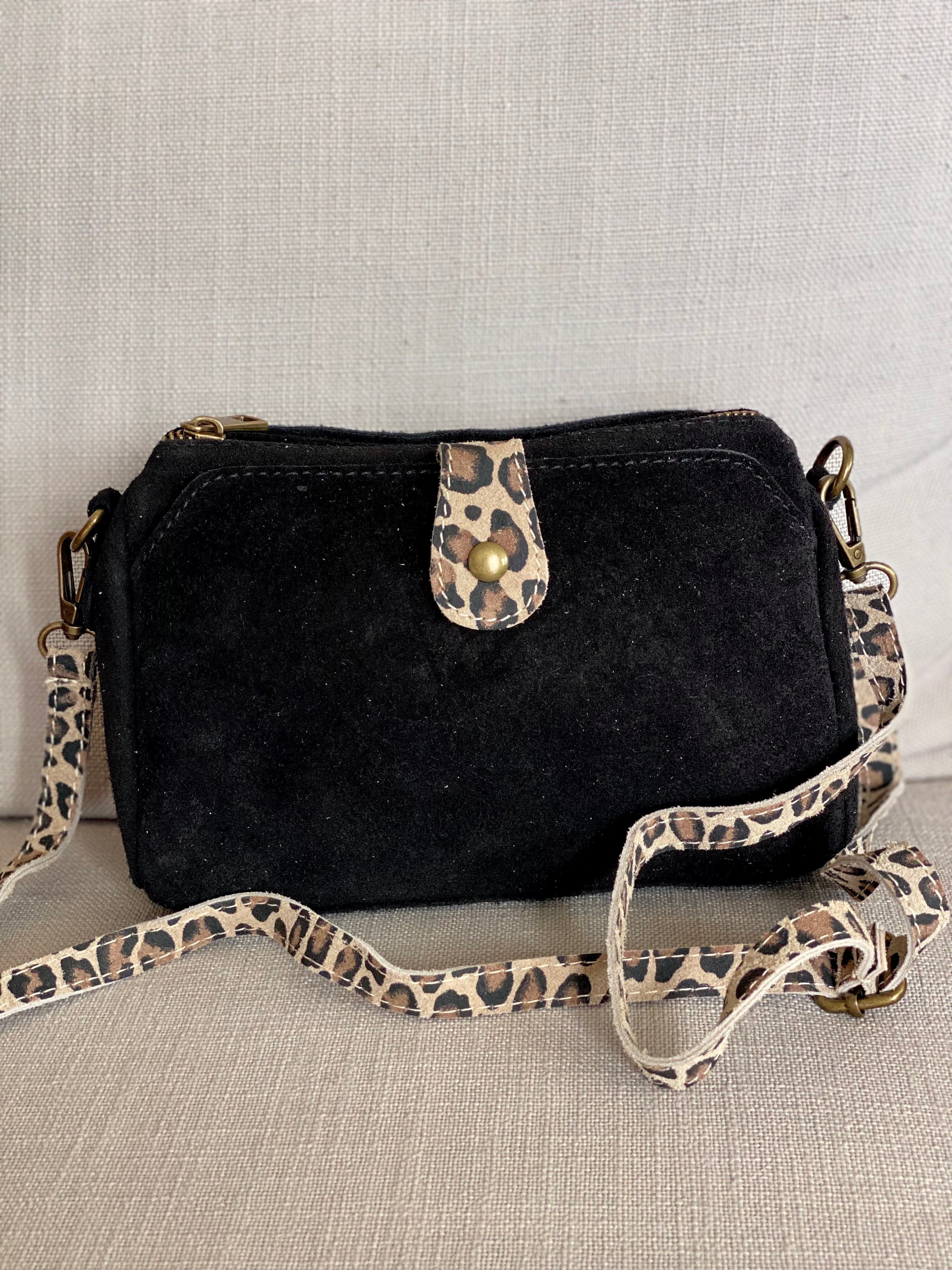 Sac bandoulière en cuir EZRA - Noir/léo