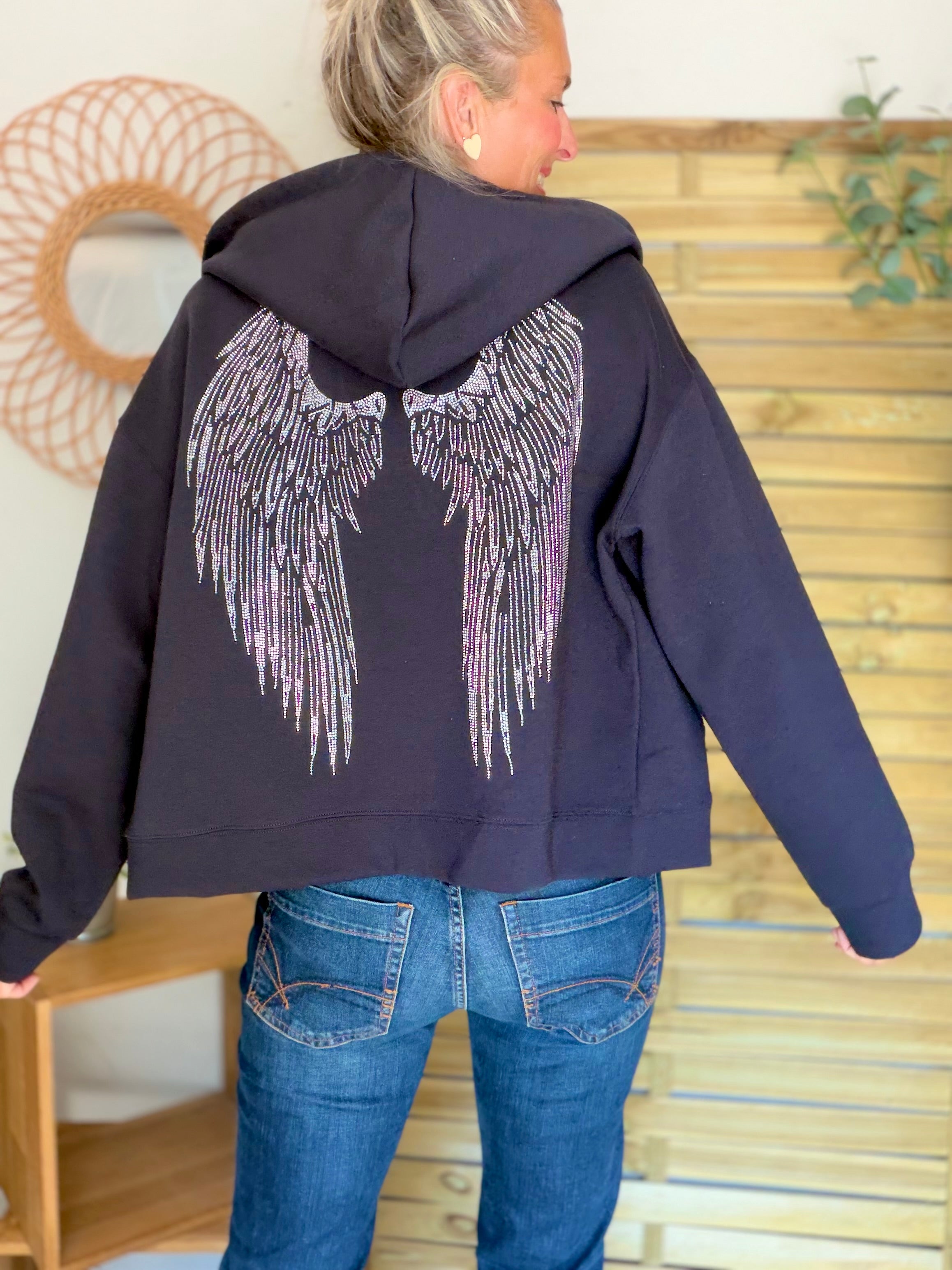 Hoodie sweat gilet strass (ailes)  CLOTHILDE - Bleu marine