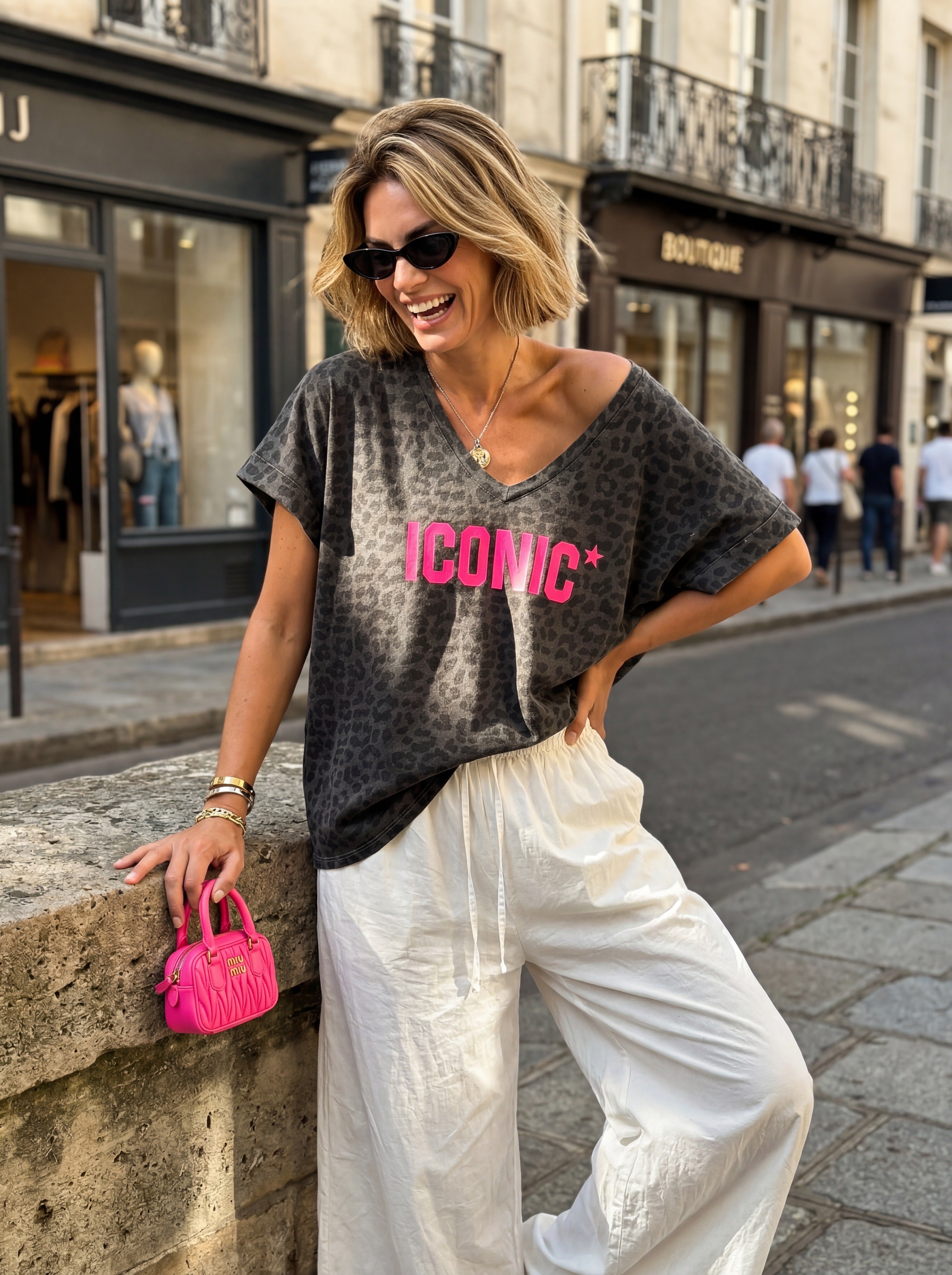 Top léo ICONIC col V - SHAUNA Gris foncé